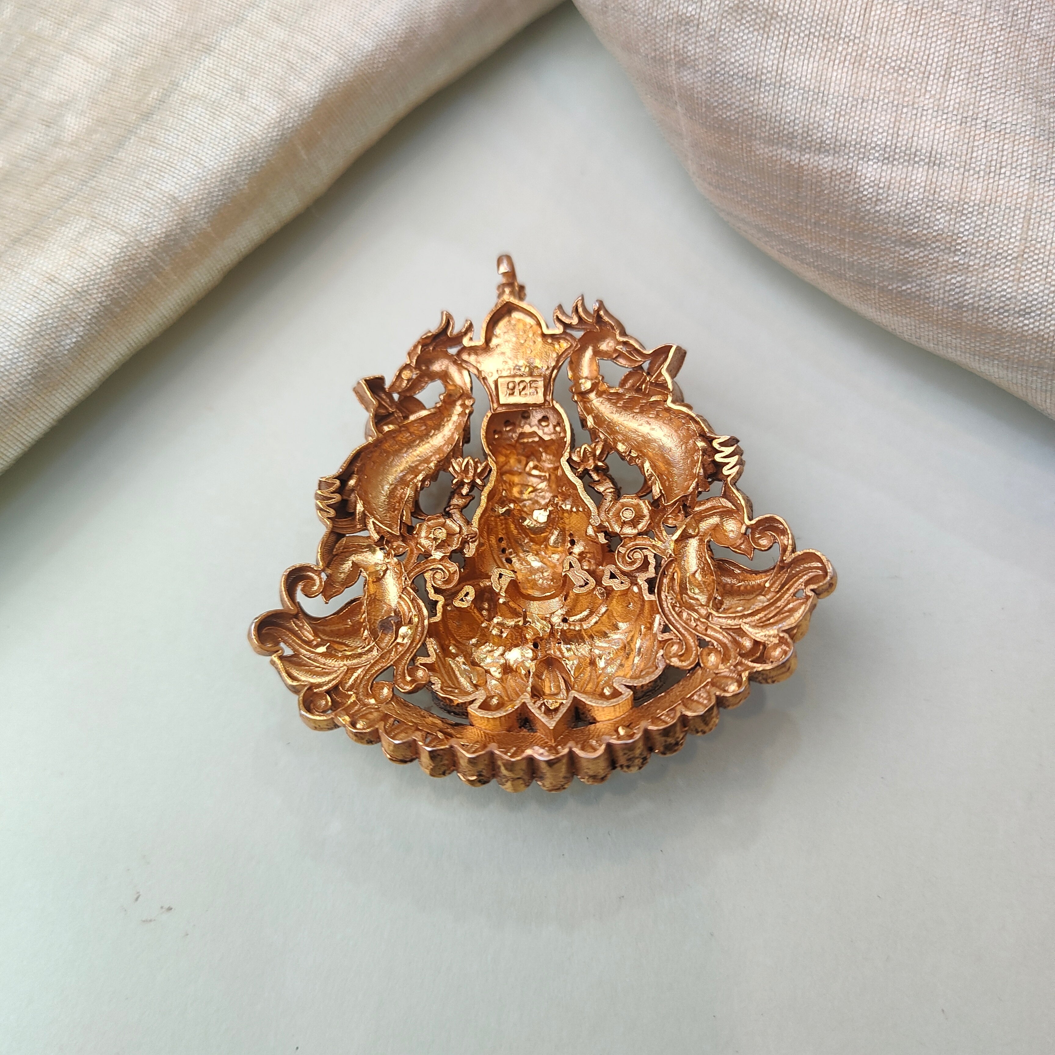 925 Silver Gold Plated Lakshmi Pendant-0503