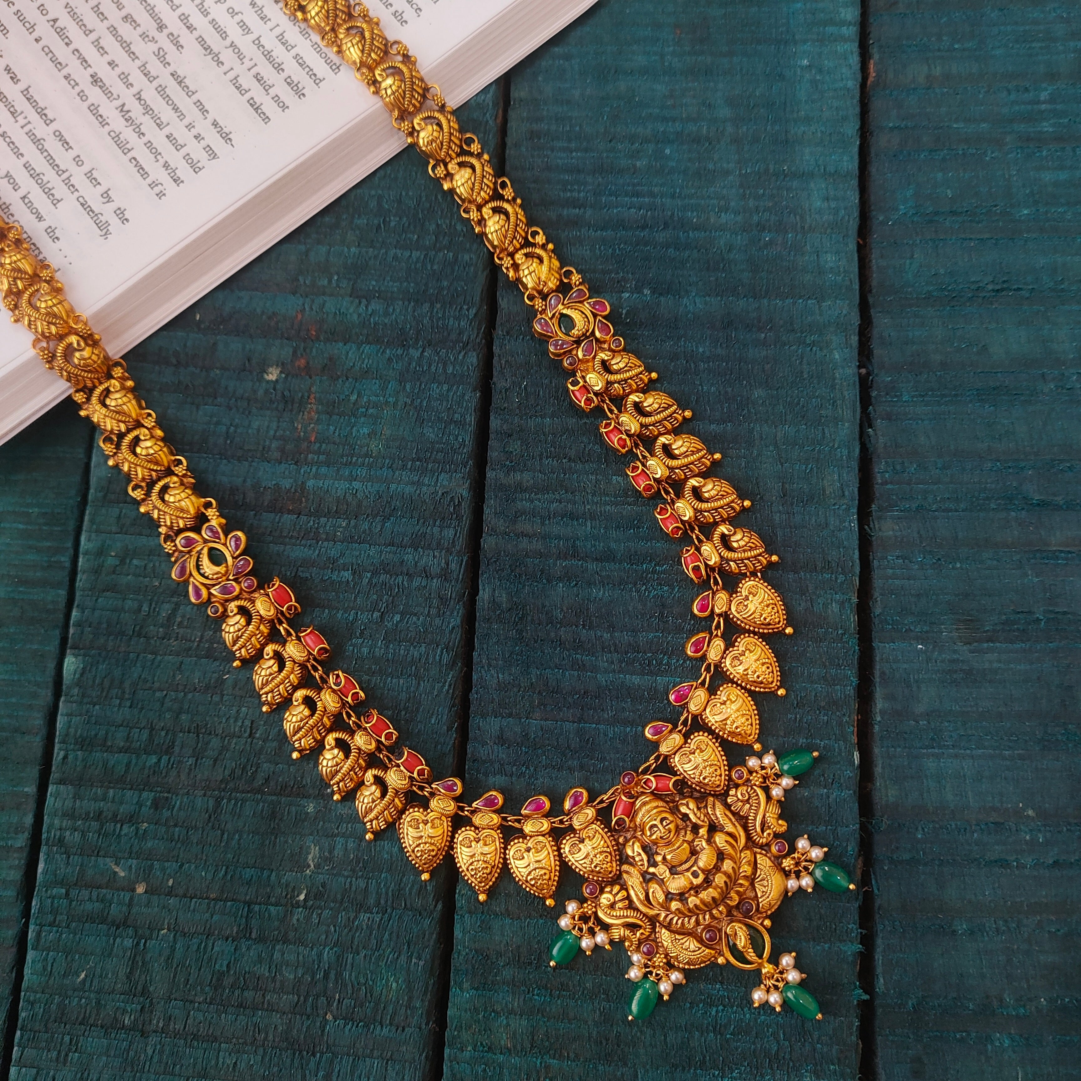 925 Silver Gold Plated Smily Lakshmi Nakshi Haram-0534