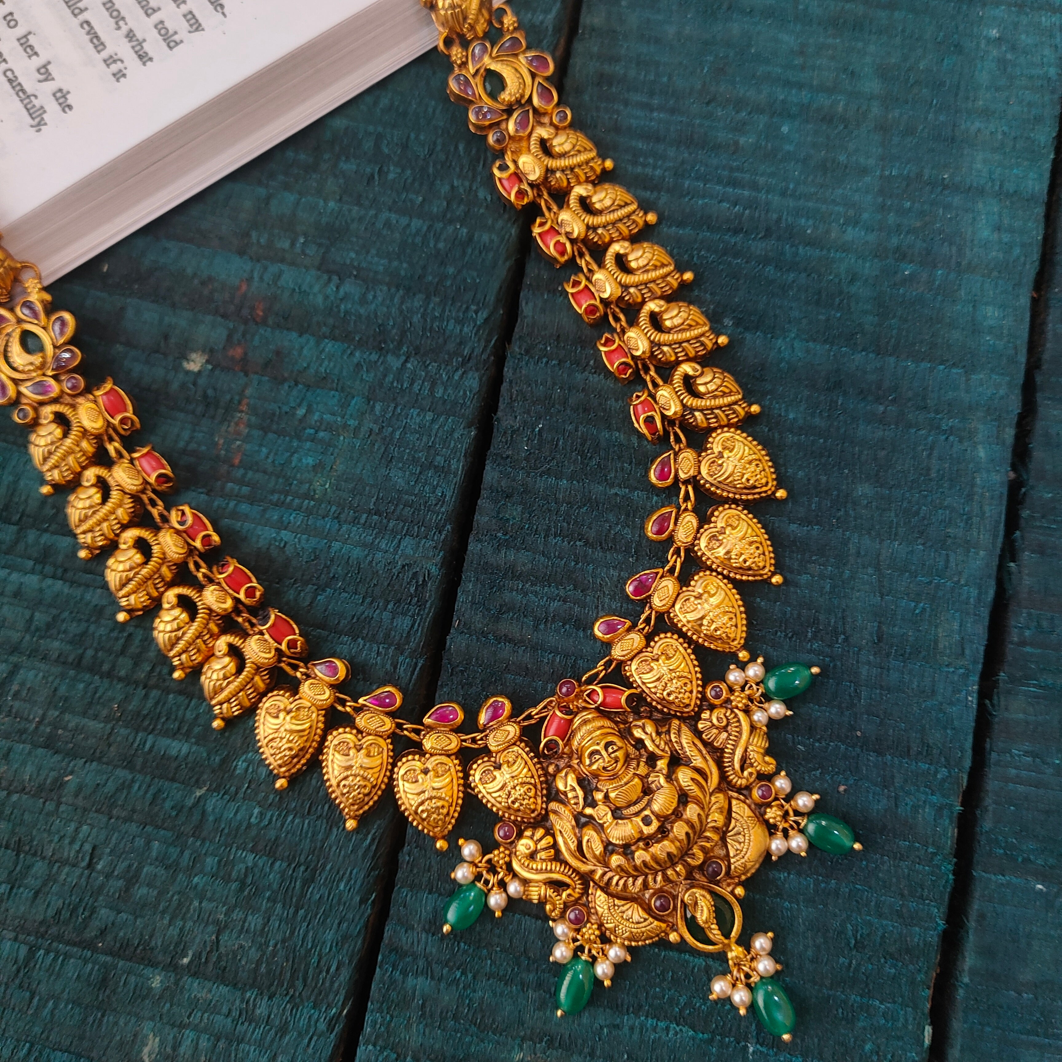 925 Silver Gold Plated Smily Lakshmi Nakshi Haram-0534