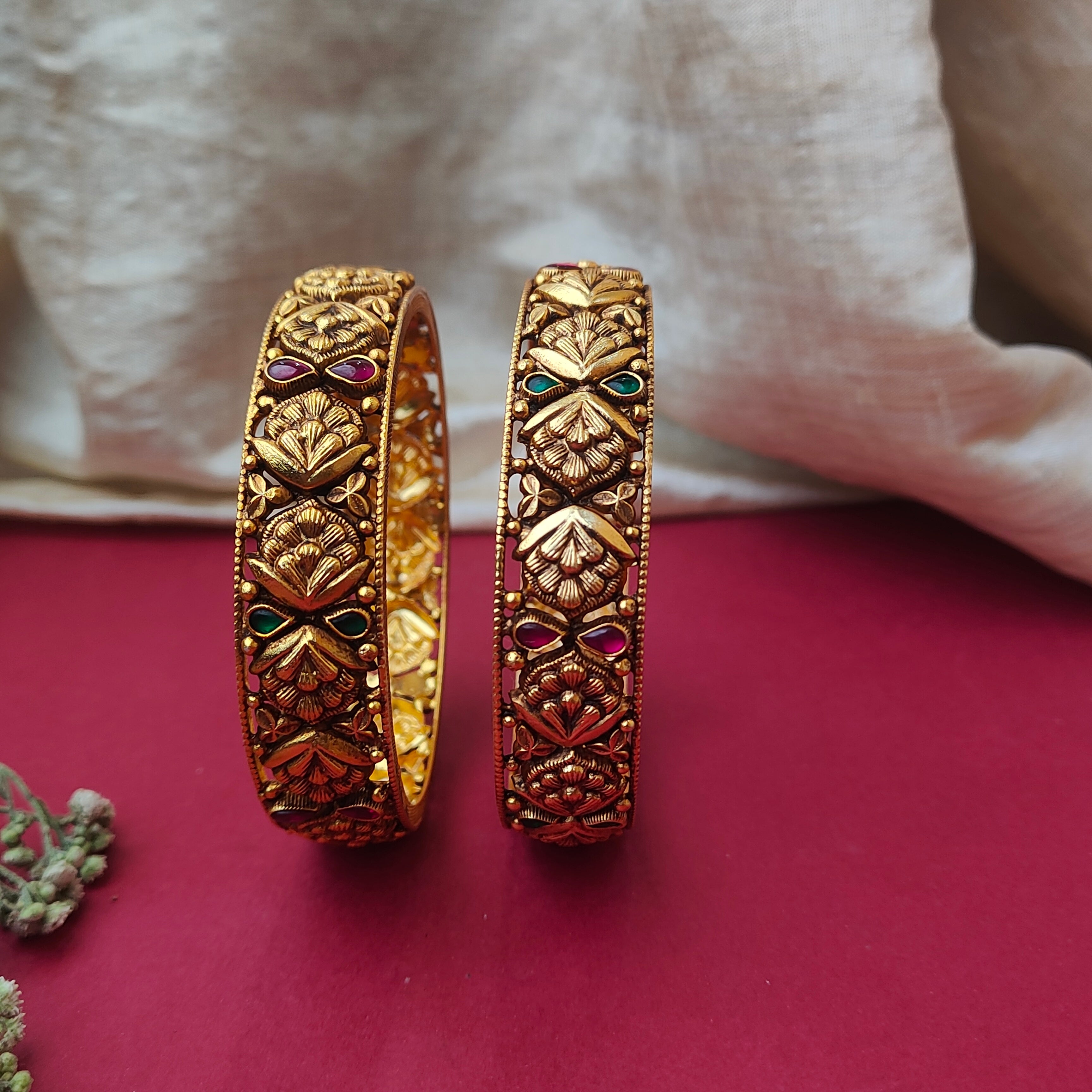 925 Silver Gold Plated Nakshi Bangle-0566