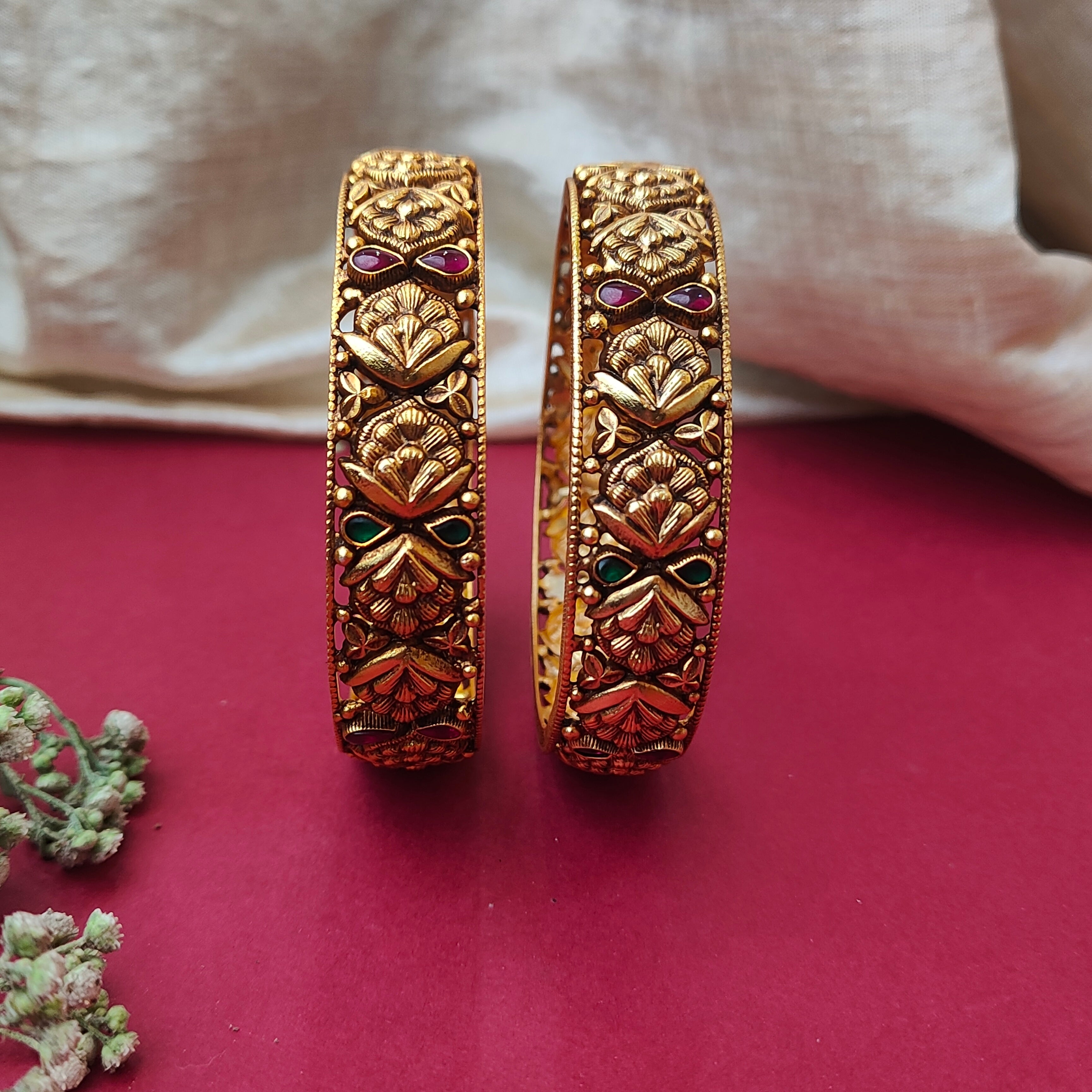 925 Silver Gold Plated Nakshi Bangle-0566