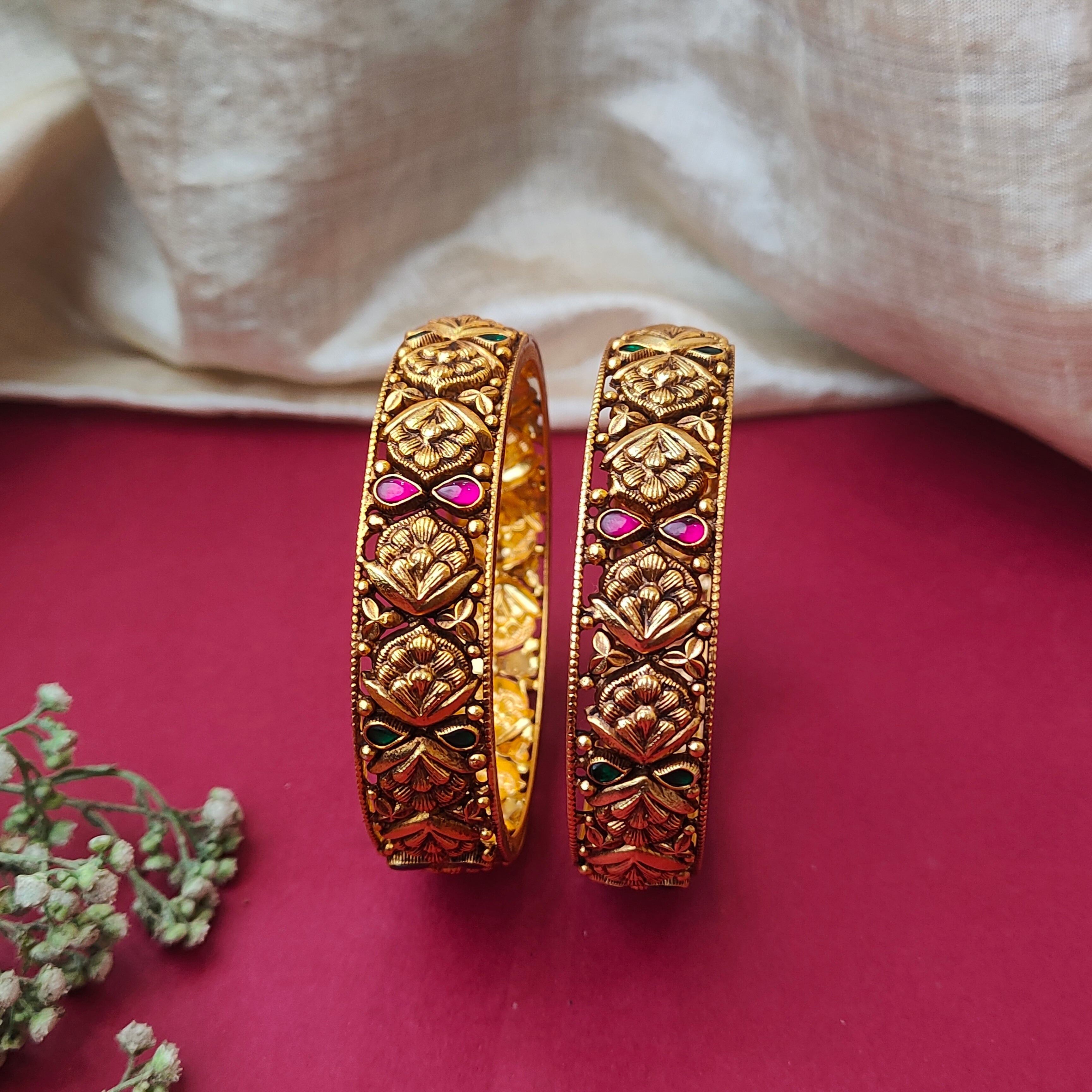 925 Silver Gold Plated Nakshi Bangle-0566