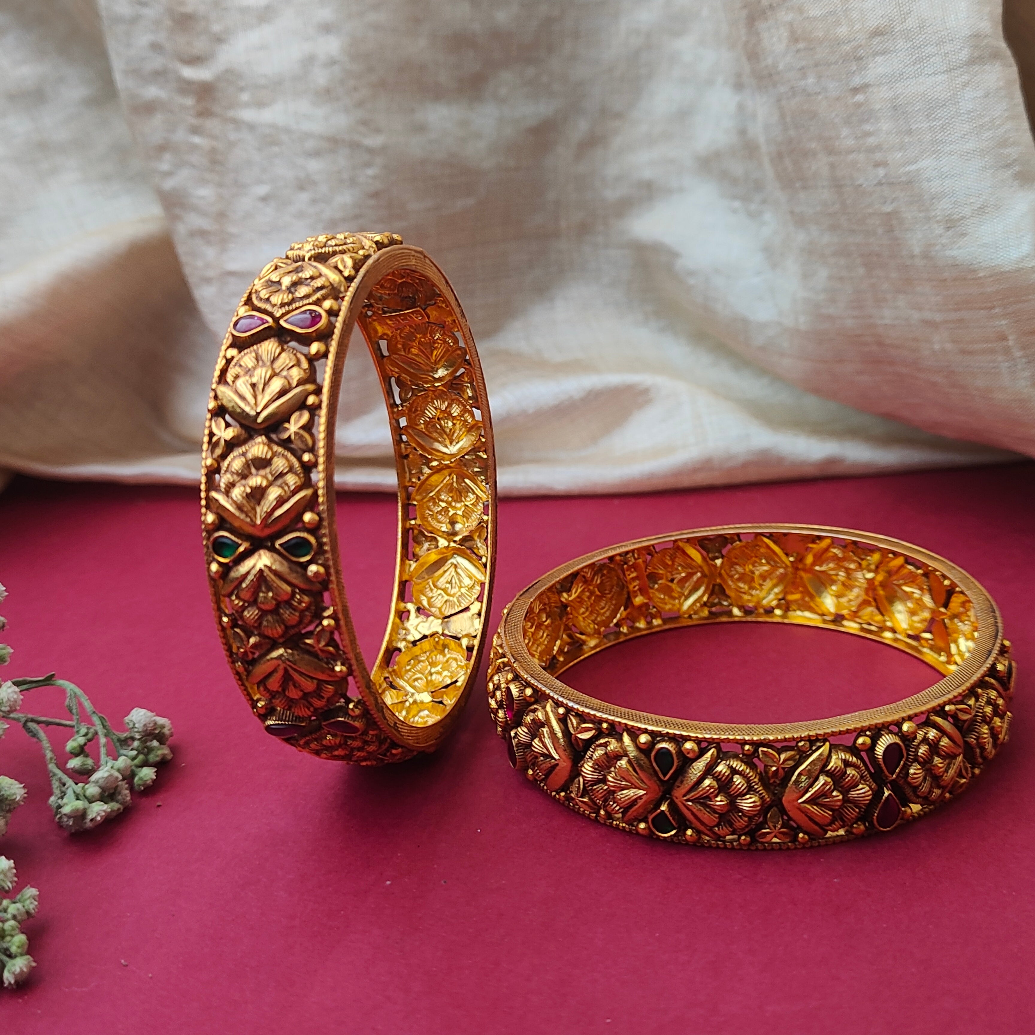 925 Silver Gold Plated Nakshi Bangle-0566