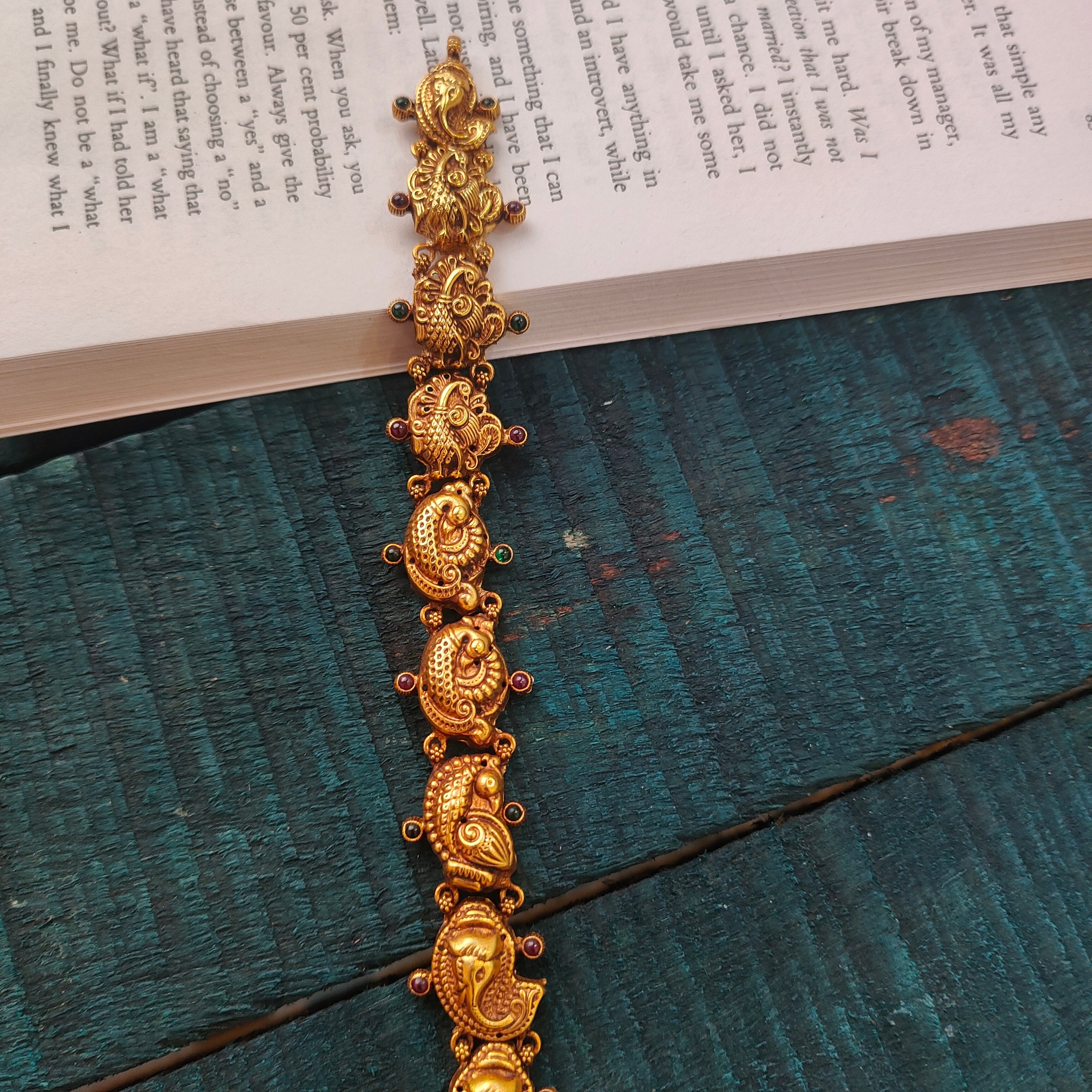 925 Silver Gold Plated Nakshi  Haram-0021