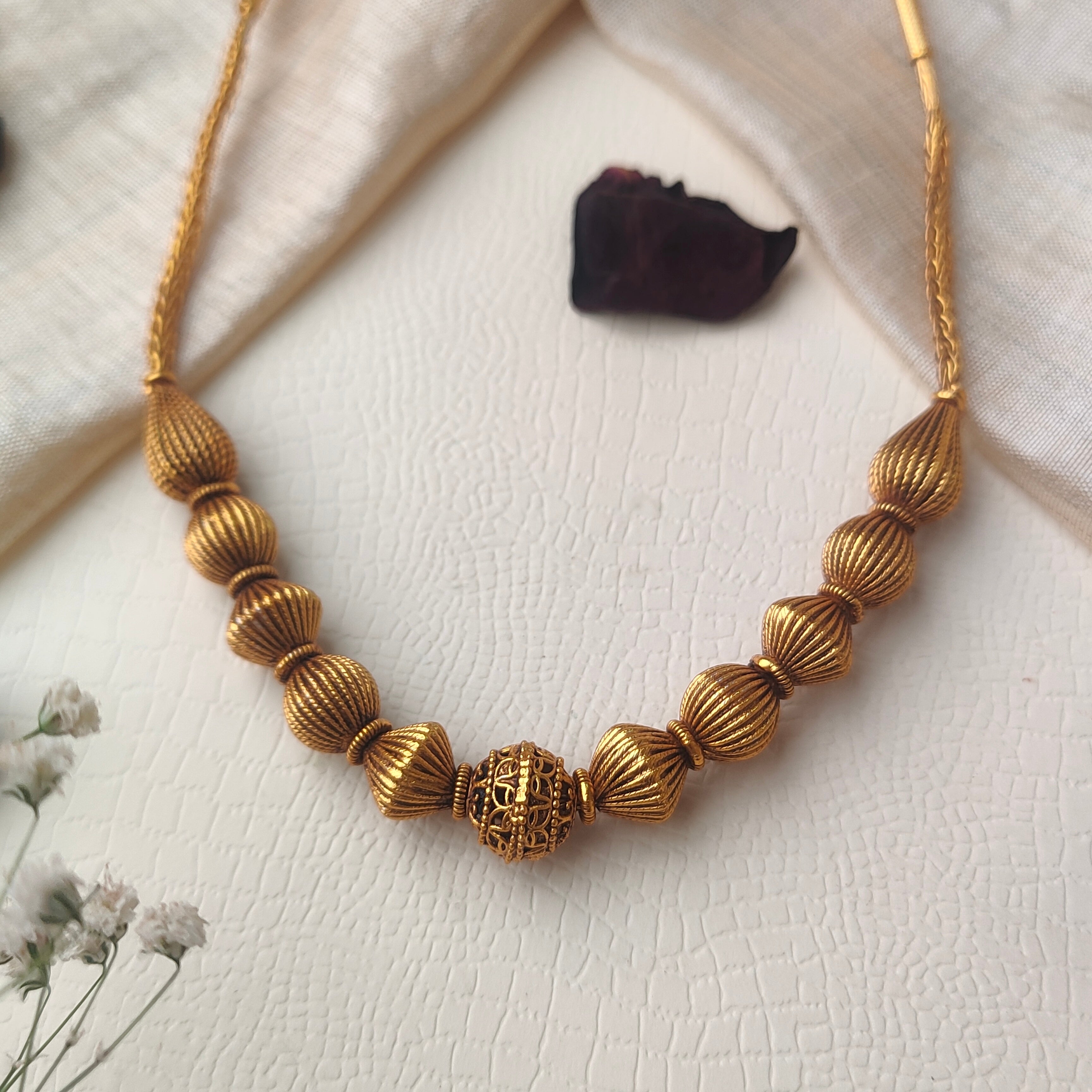 Traditional Silver Gundu Necklace - 0020