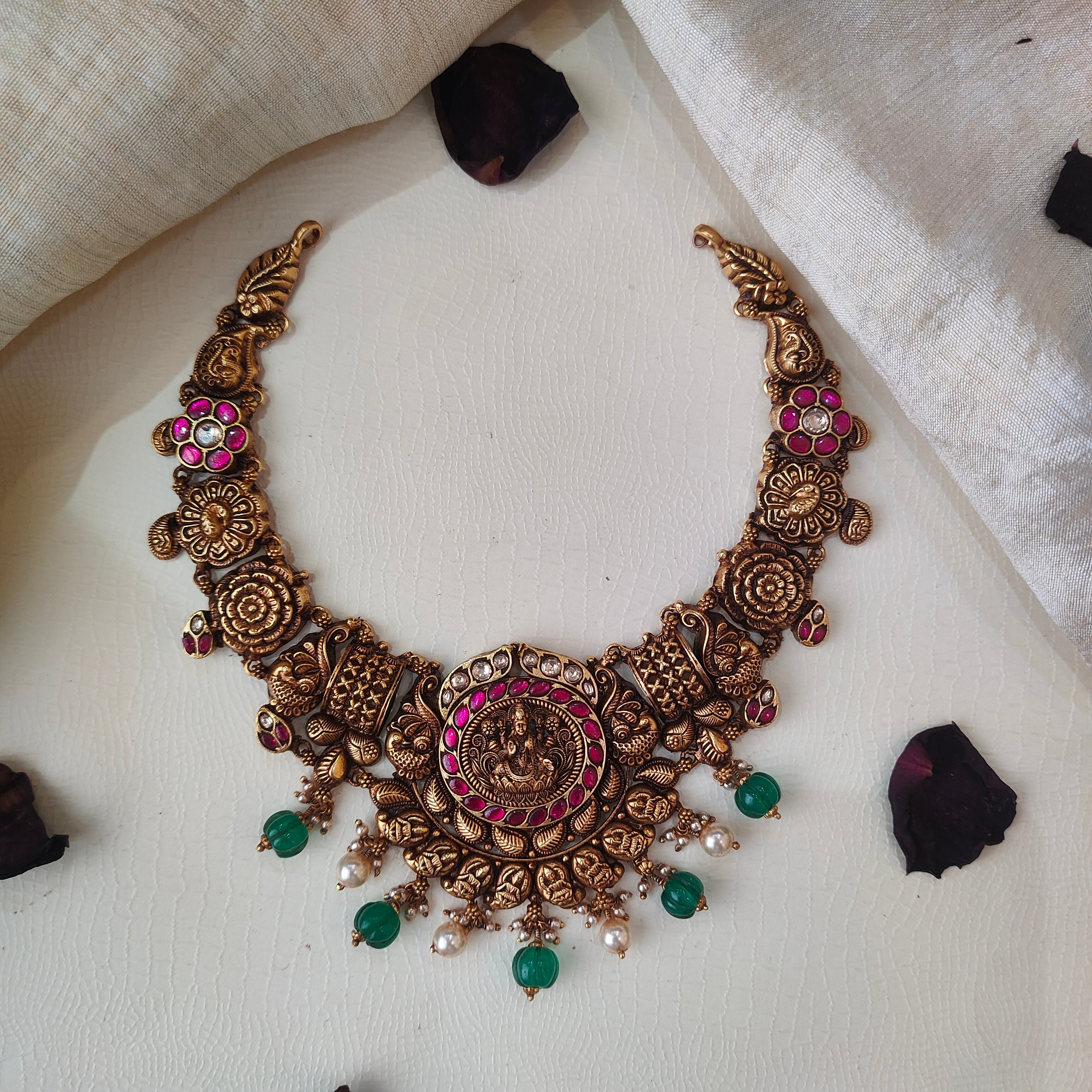 Kamalasana Silver  Kundan Nakshi Necklace - 0033