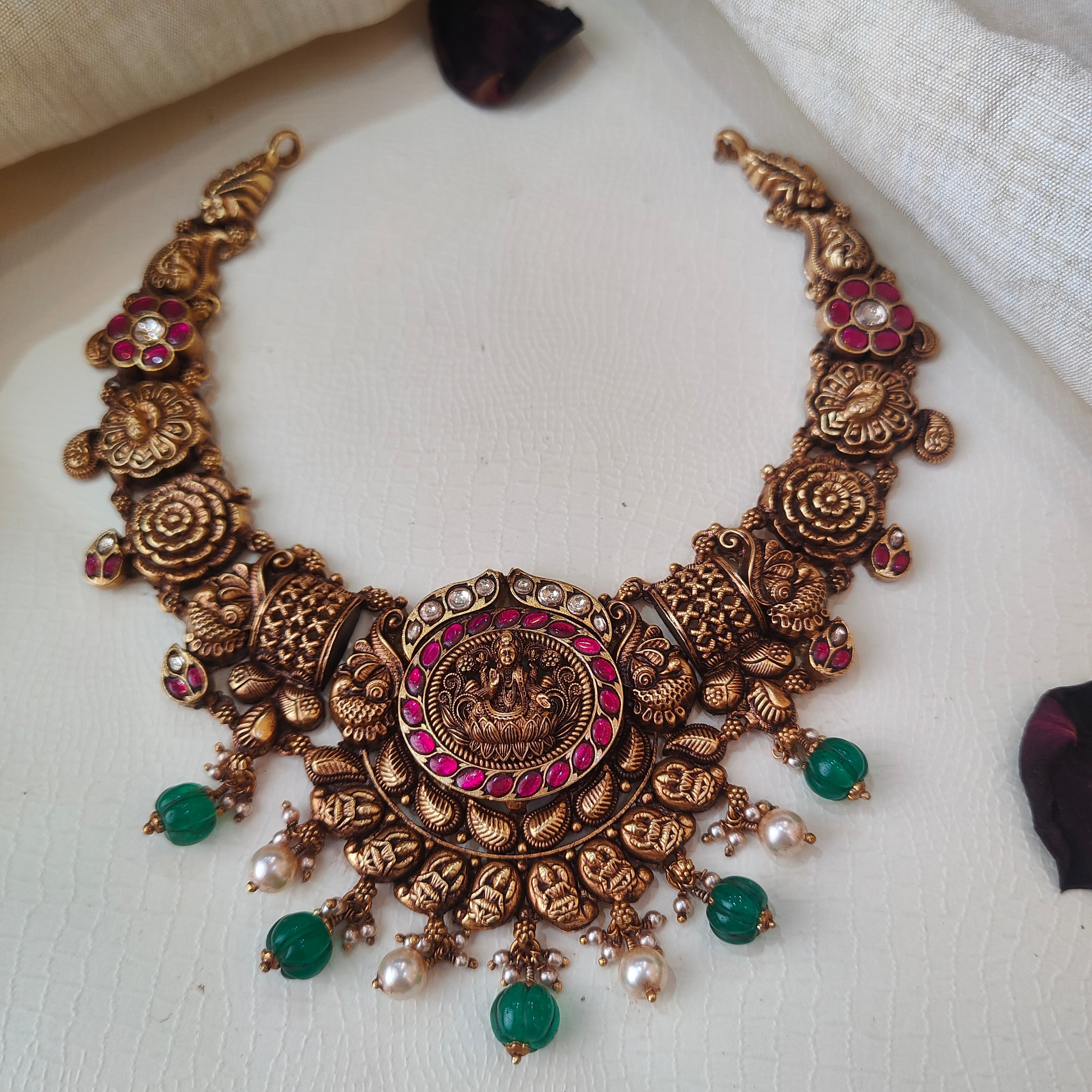 Kamalasana Silver  Kundan Nakshi Necklace - 0033
