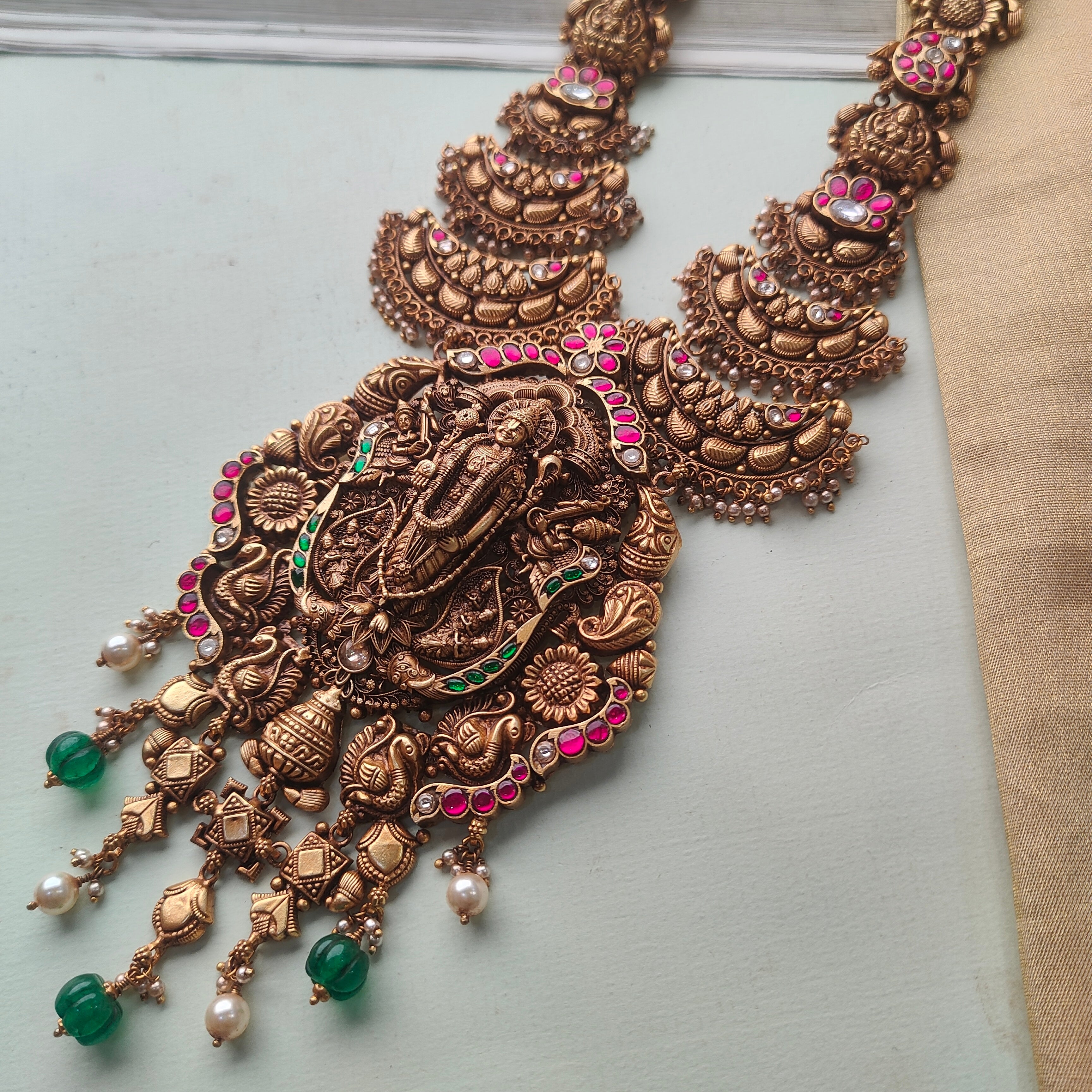 Perumal Silver Nakshi Kundan Haram - 0038