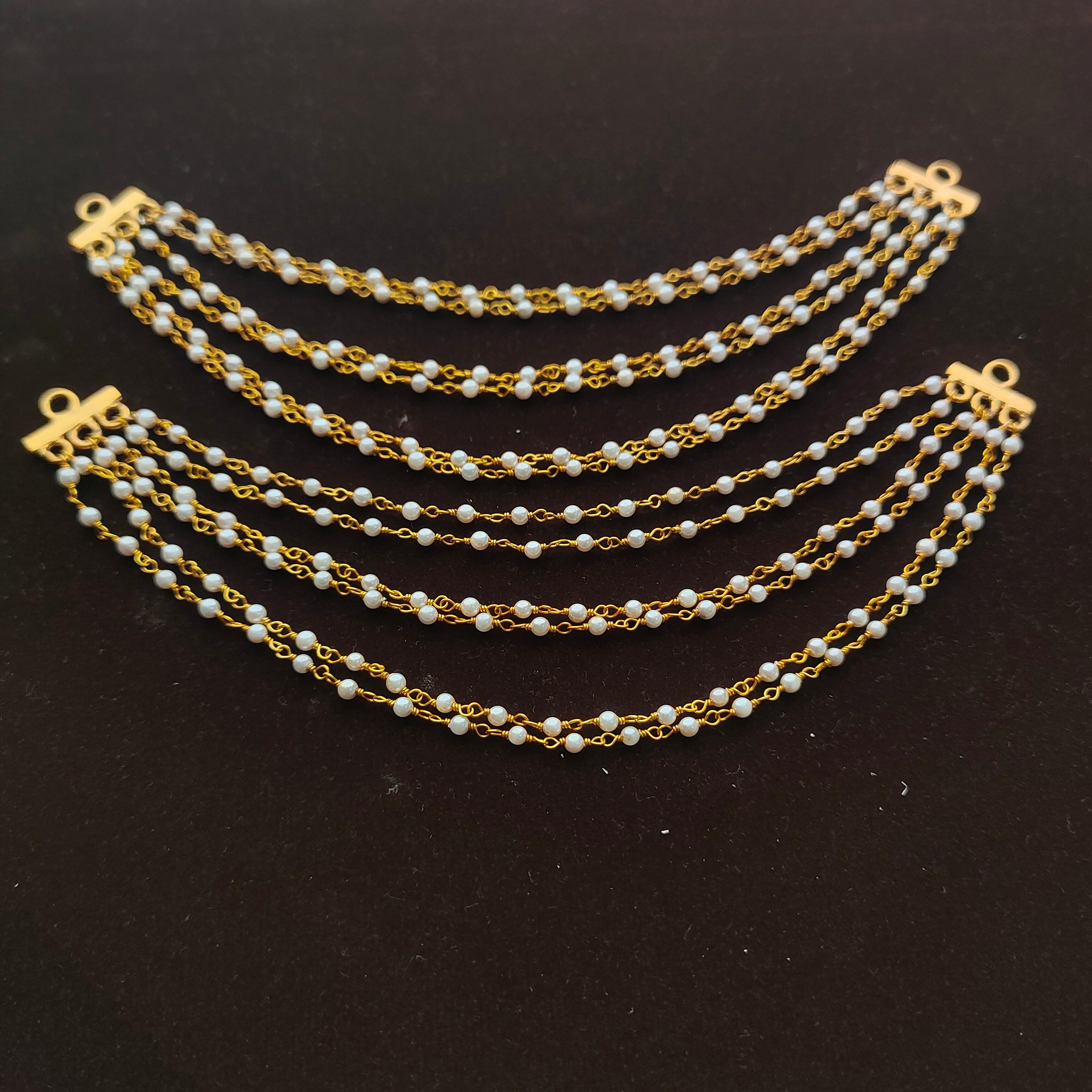 Silver 6 line Pearl Earchain - 0068