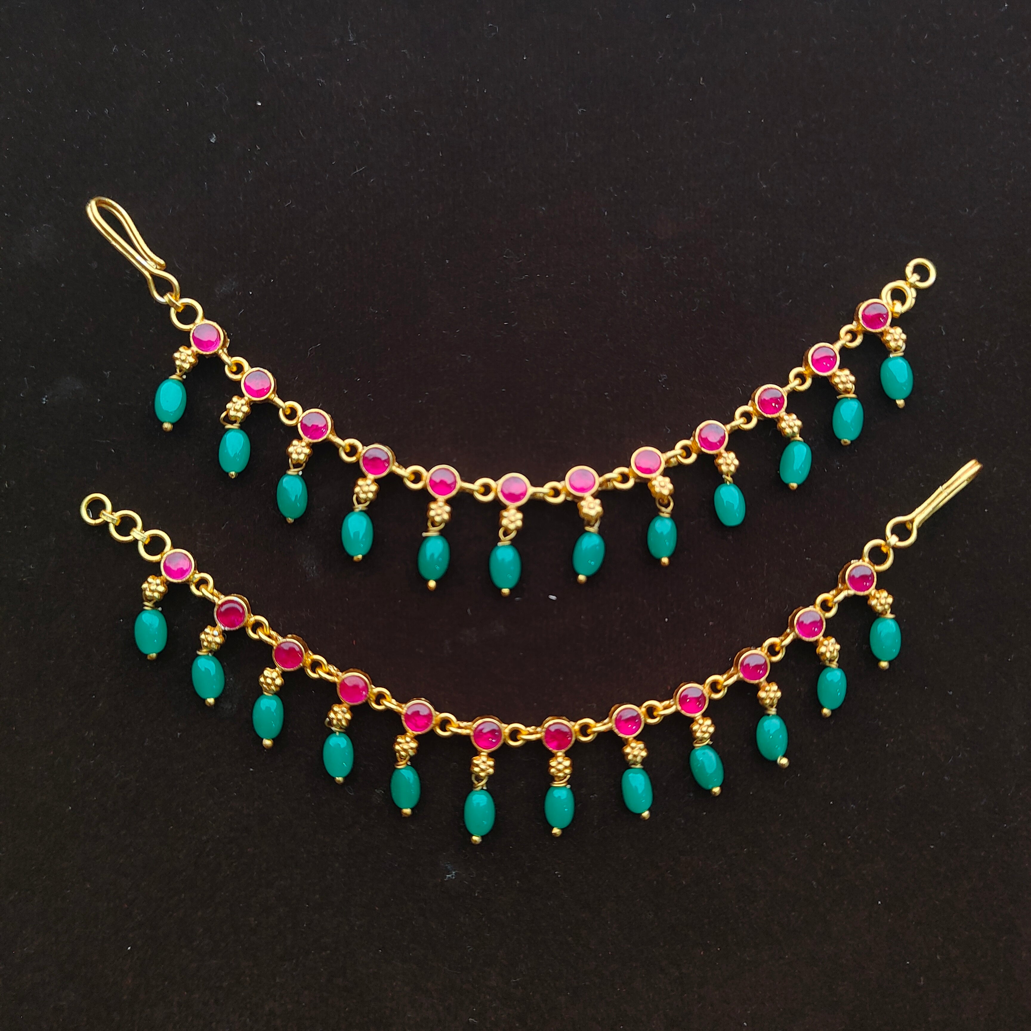 Silver Kundan Vattam Earchain  - 0066