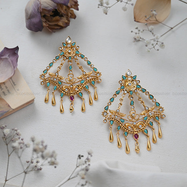 GOLD PLATED TURQUOISE EARRING - 9991