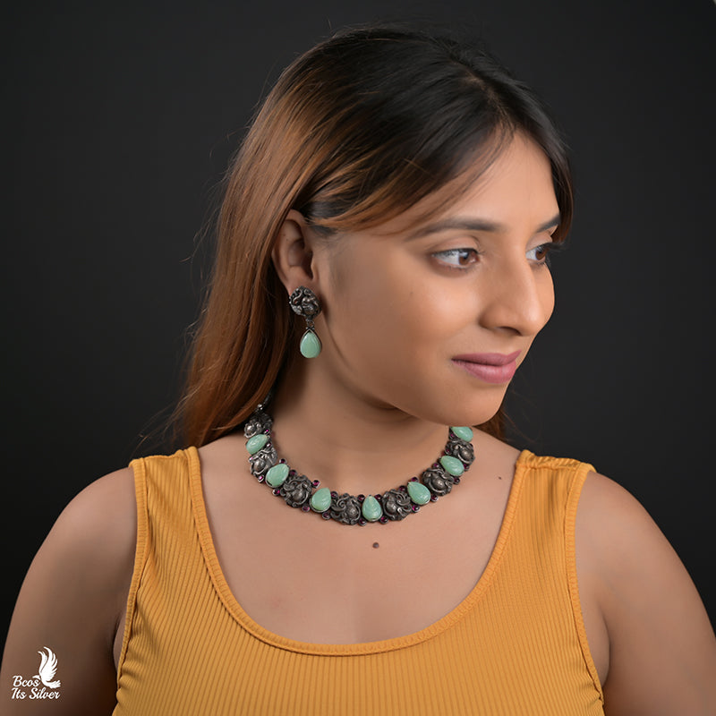 Pure 925 Silver Oxidized Necklace - 7020