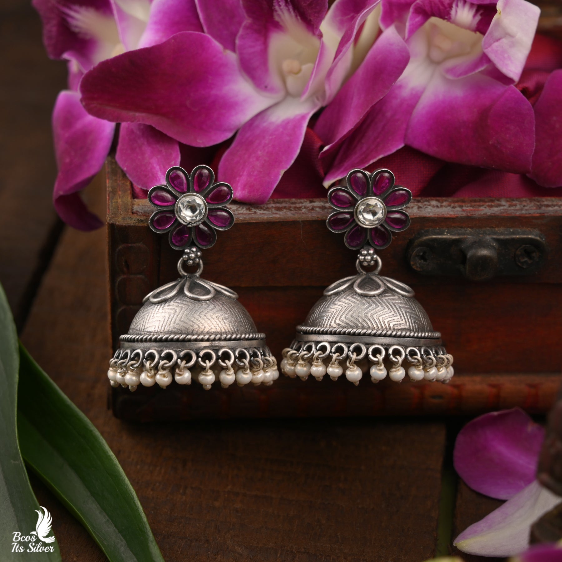 Pure 925 Silver Oxidized Jhumka - 6005