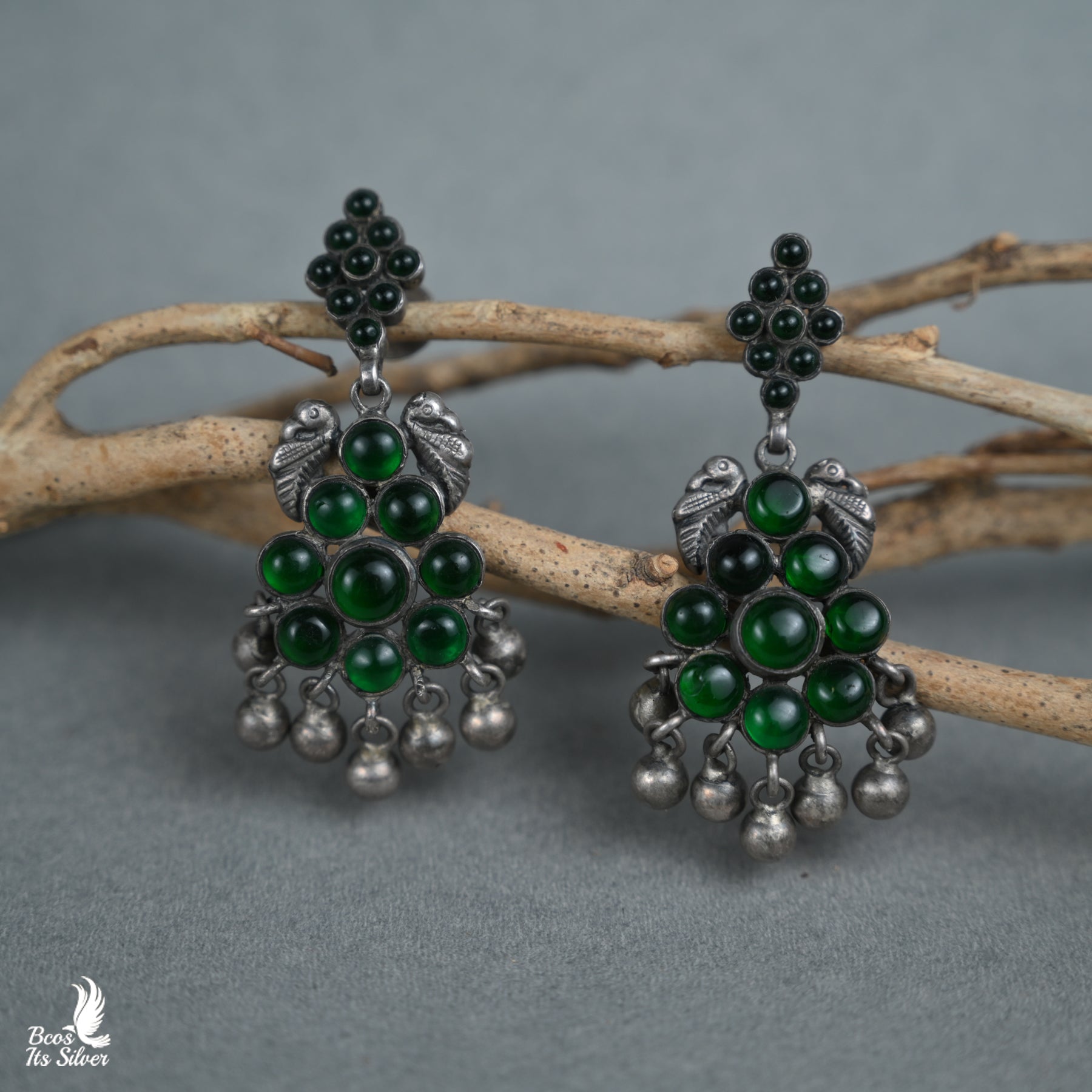 Pure 925 Silver Oxidized Chandbali - 3431