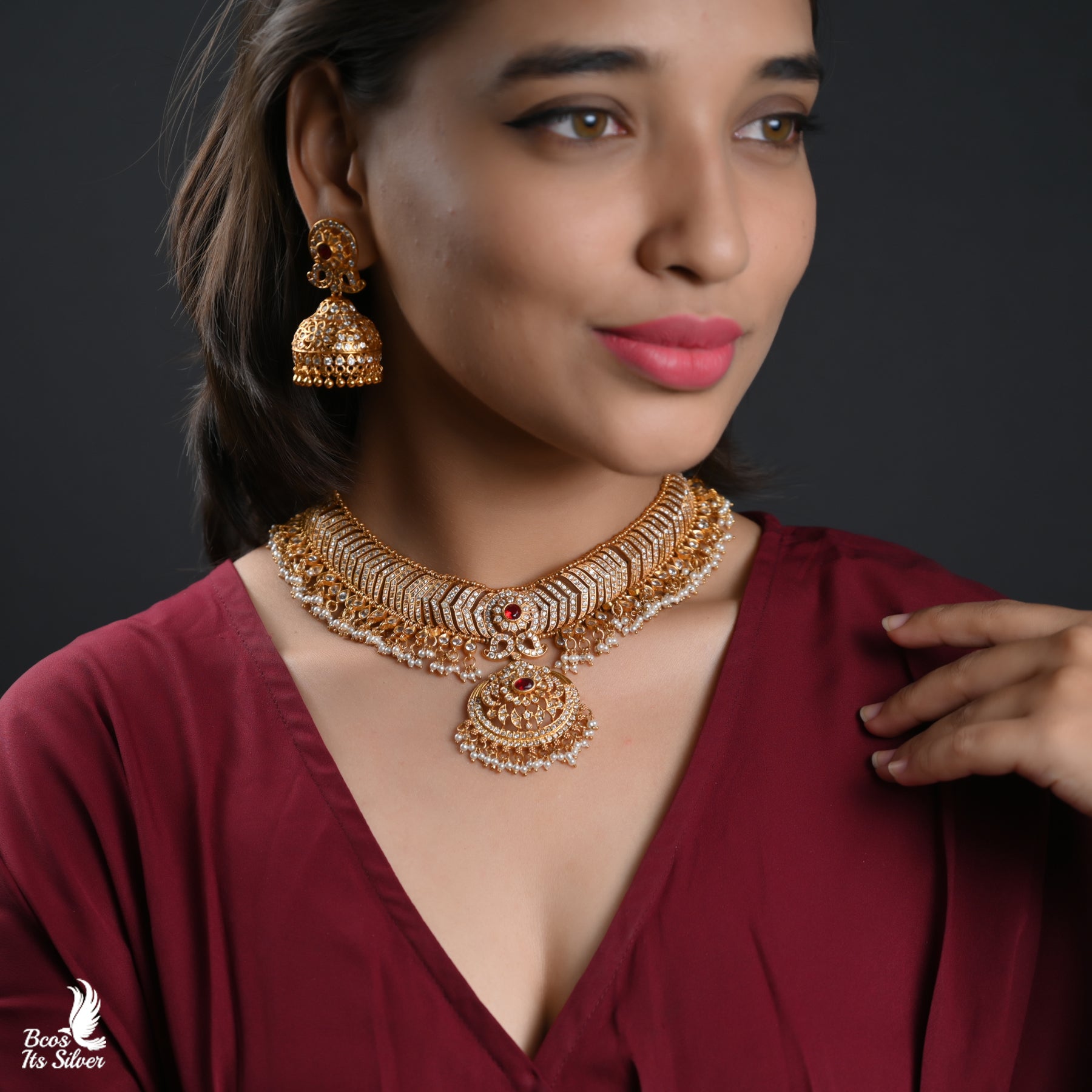 GOLD PLATED NECKLACE WITH EARRING - 5793