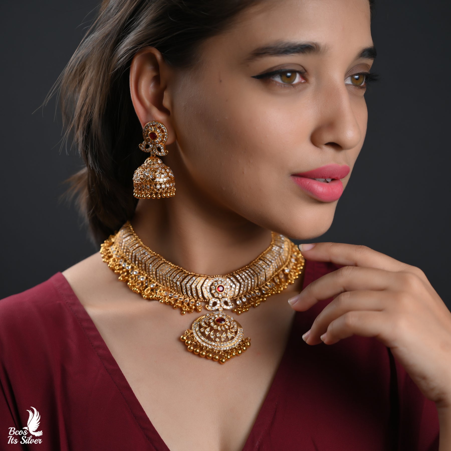 GOLD PLATED NECKLACE WITH EARRING - 5792