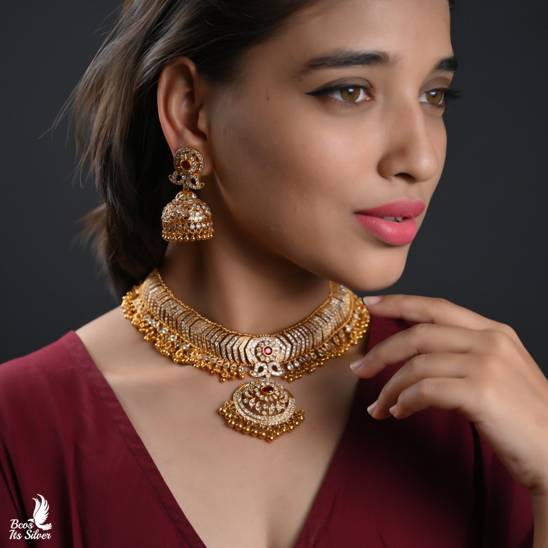 GOLD PLATED NECKLACE WITH EARRING - 5792 - Made to Order