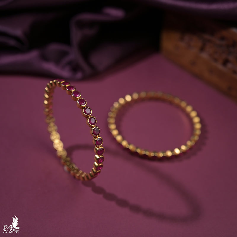 Pure 925 Silver Gold Plated Bangle - 0152