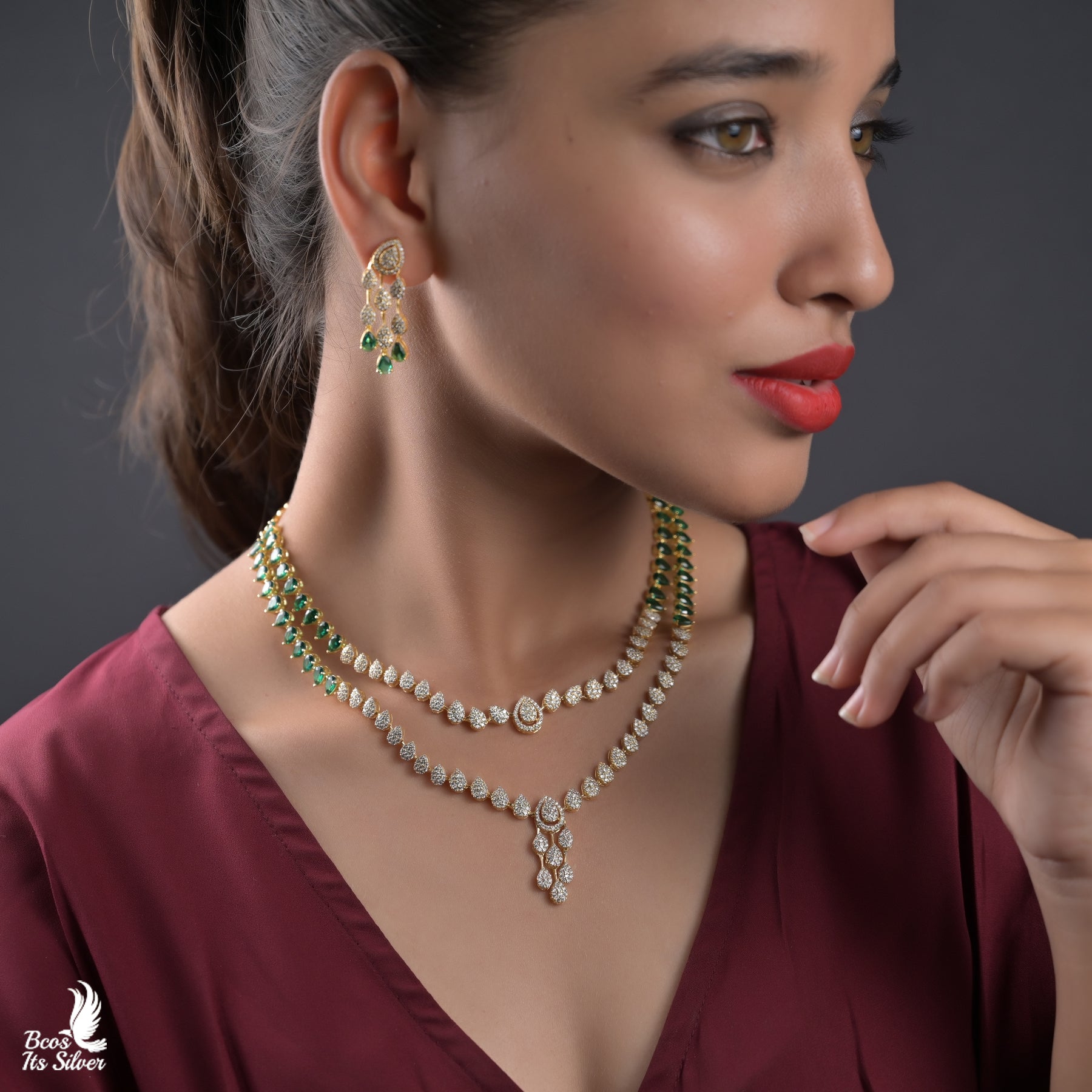 925 Silver Theia Diamond Look Necklace Set-1315