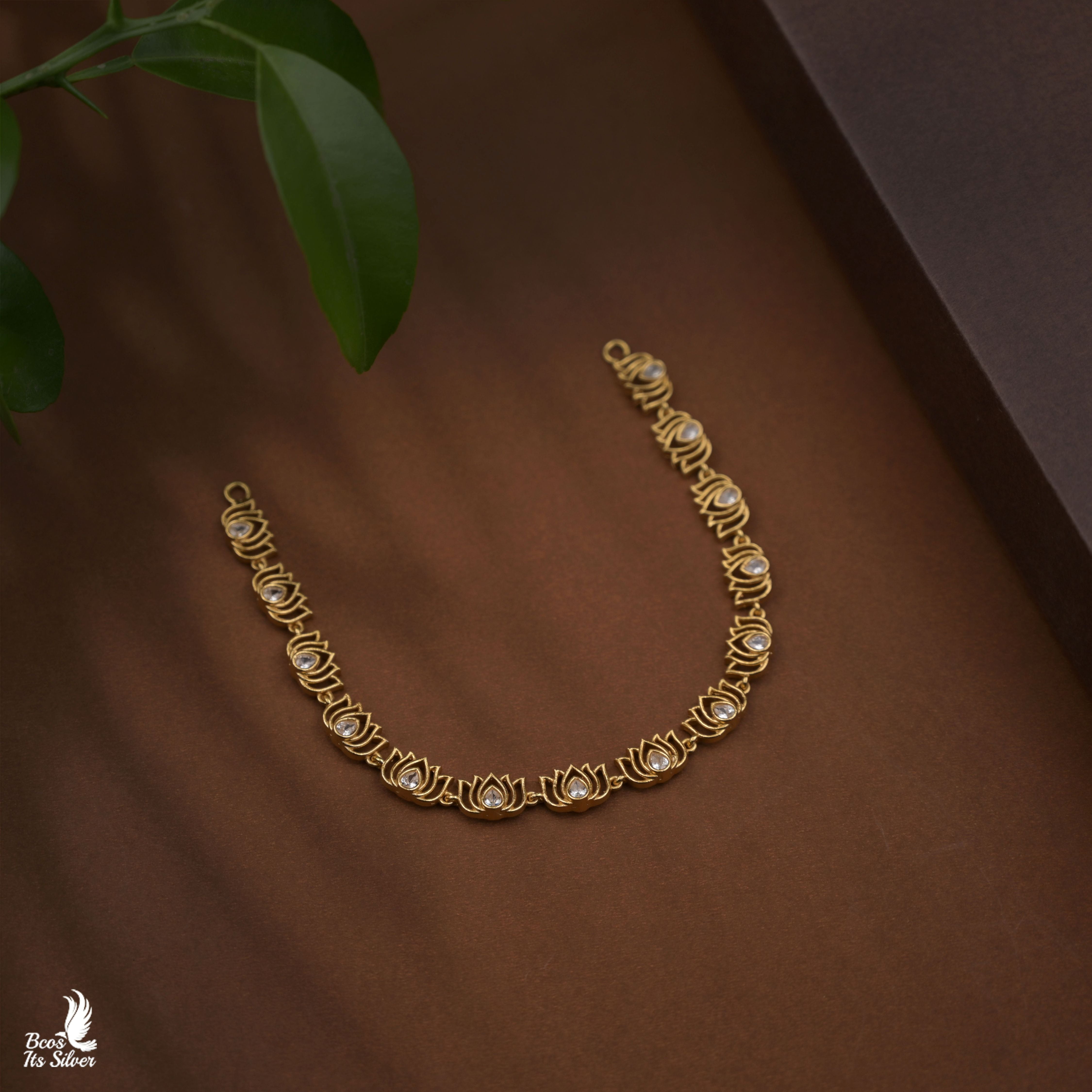 Pure 925 Silver Gold Plated Lotus Necklace - 8280
