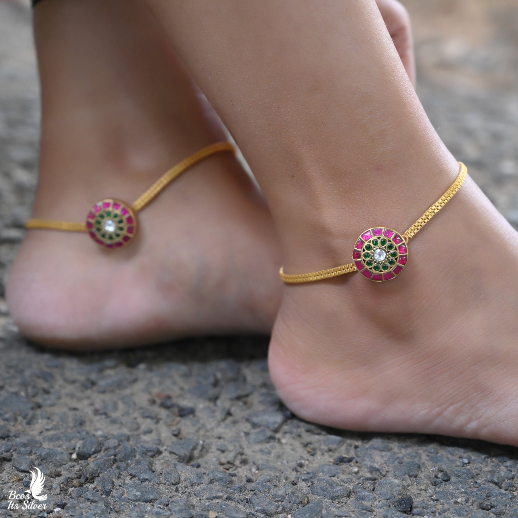 Gold Pleated Kundan Anklet - 3753