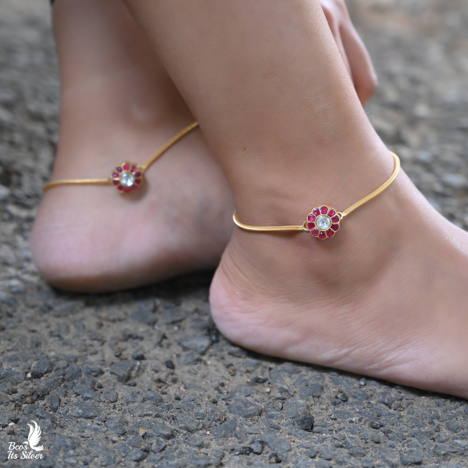 Gold Pleated Kundan Anklet - 3760