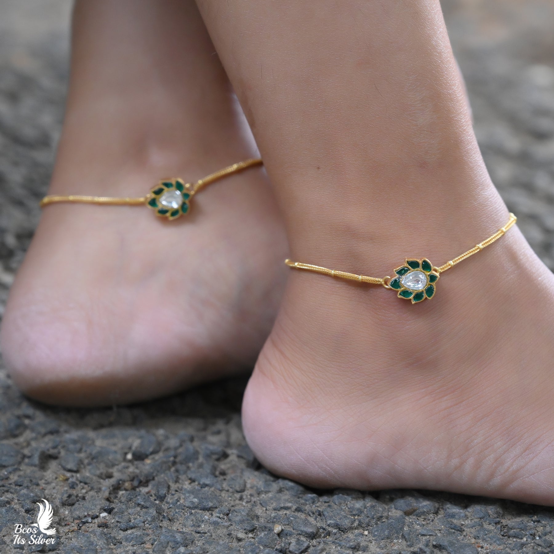 Gold Pleated Kundan Anklet - 3763