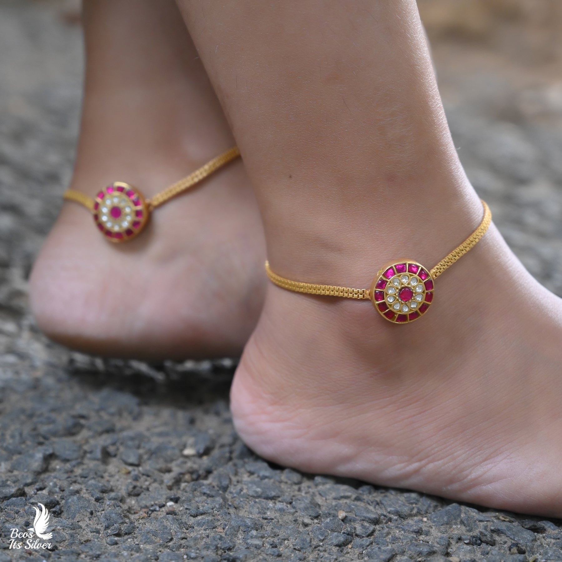 Gold Pleated Kundan Anklet - 3754