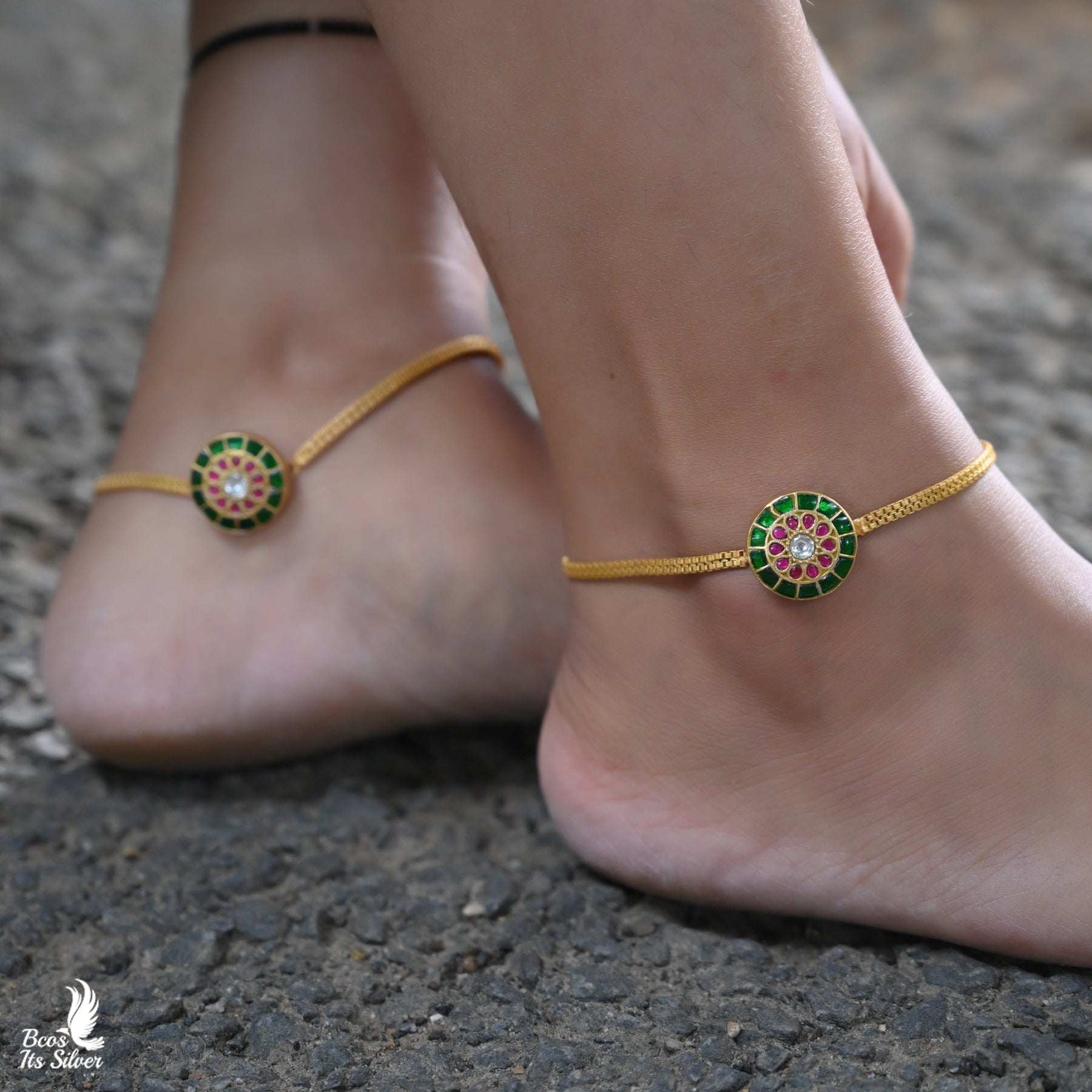 Gold Pleated Kundan Anklet - 3752