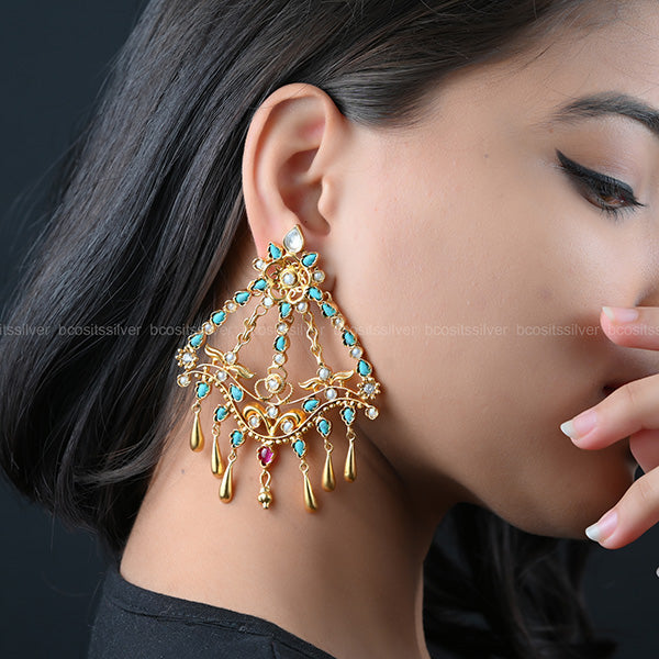 GOLD PLATED TURQUOISE EARRING - 9991