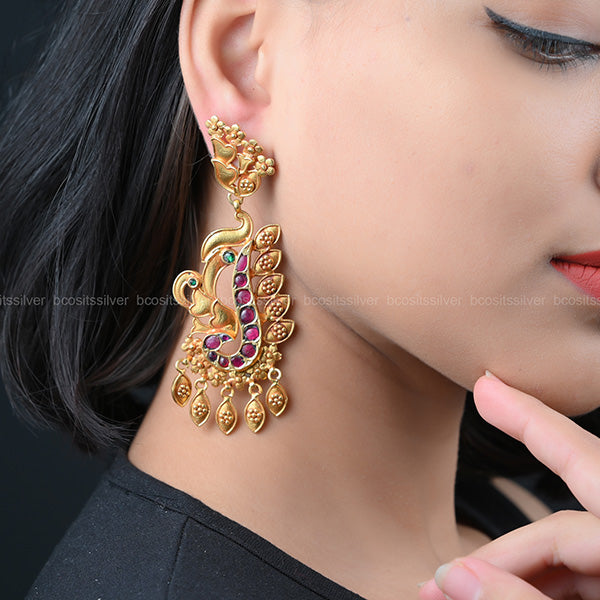 GOLD PLATED RUBY'S EARRING - 9836