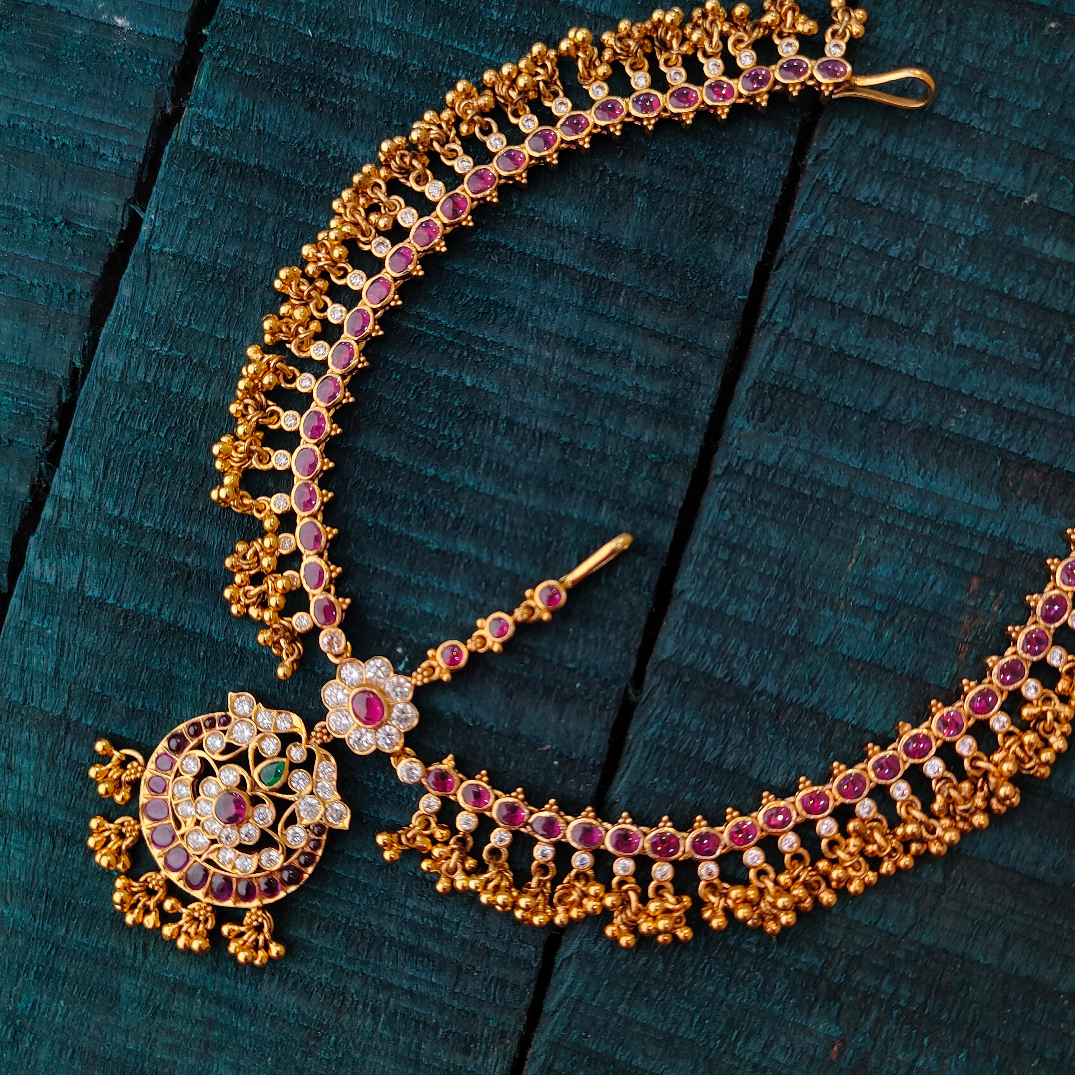 925 Silver Gold Plated Kundan Matha patti  -1410