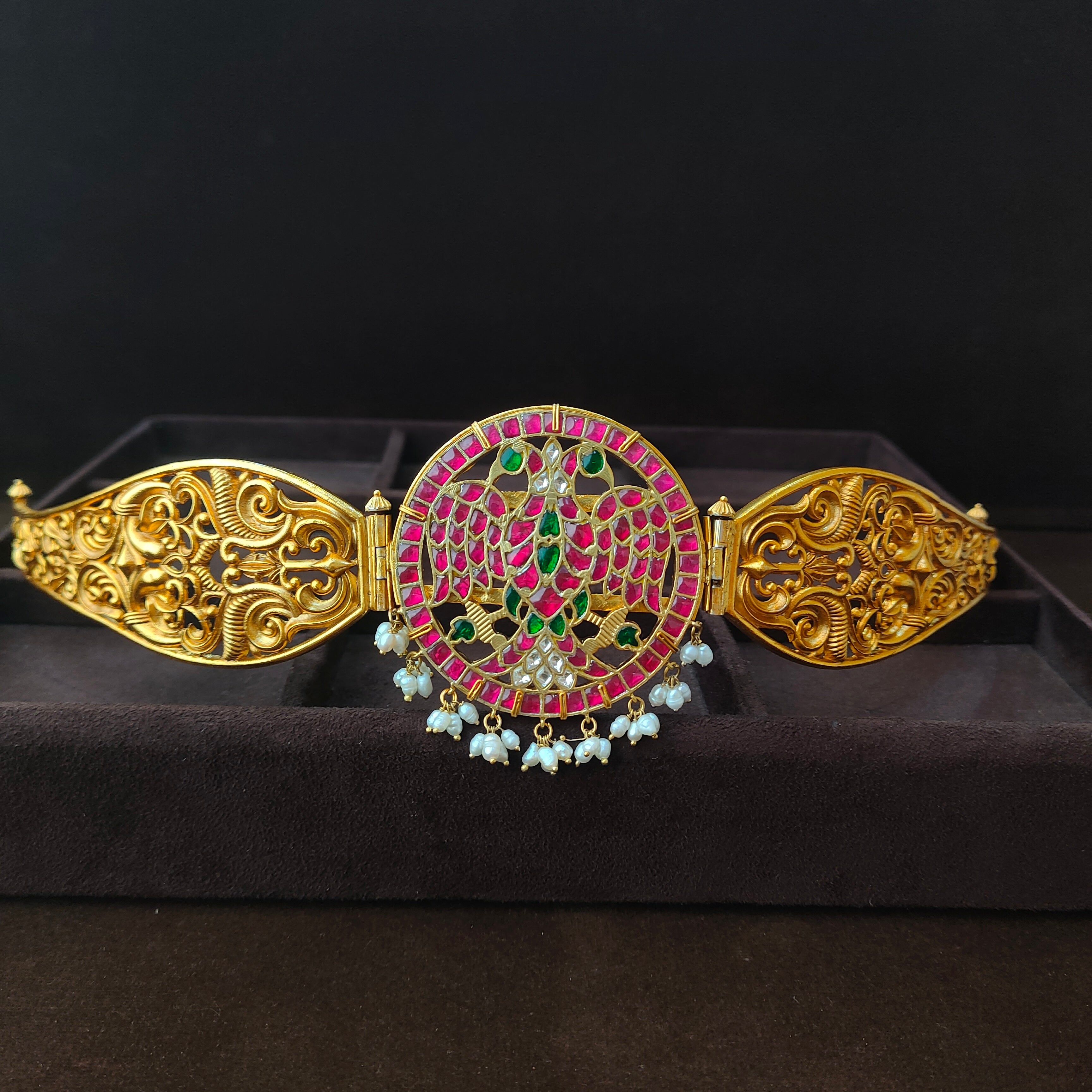 Pure 925 Silver Kundan Waist Belt -0056