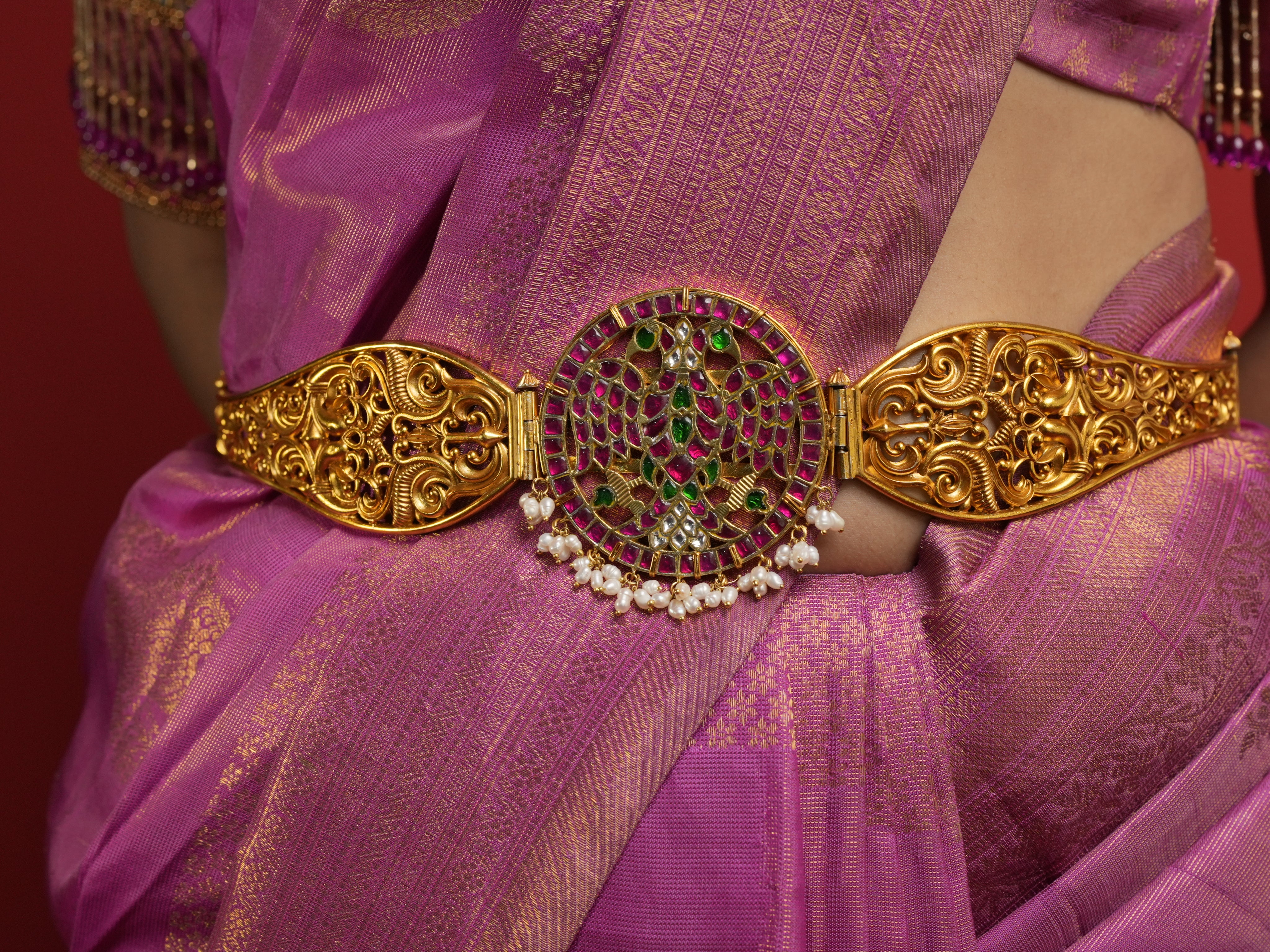 Pure 925 Silver Kundan Waist Belt -0056