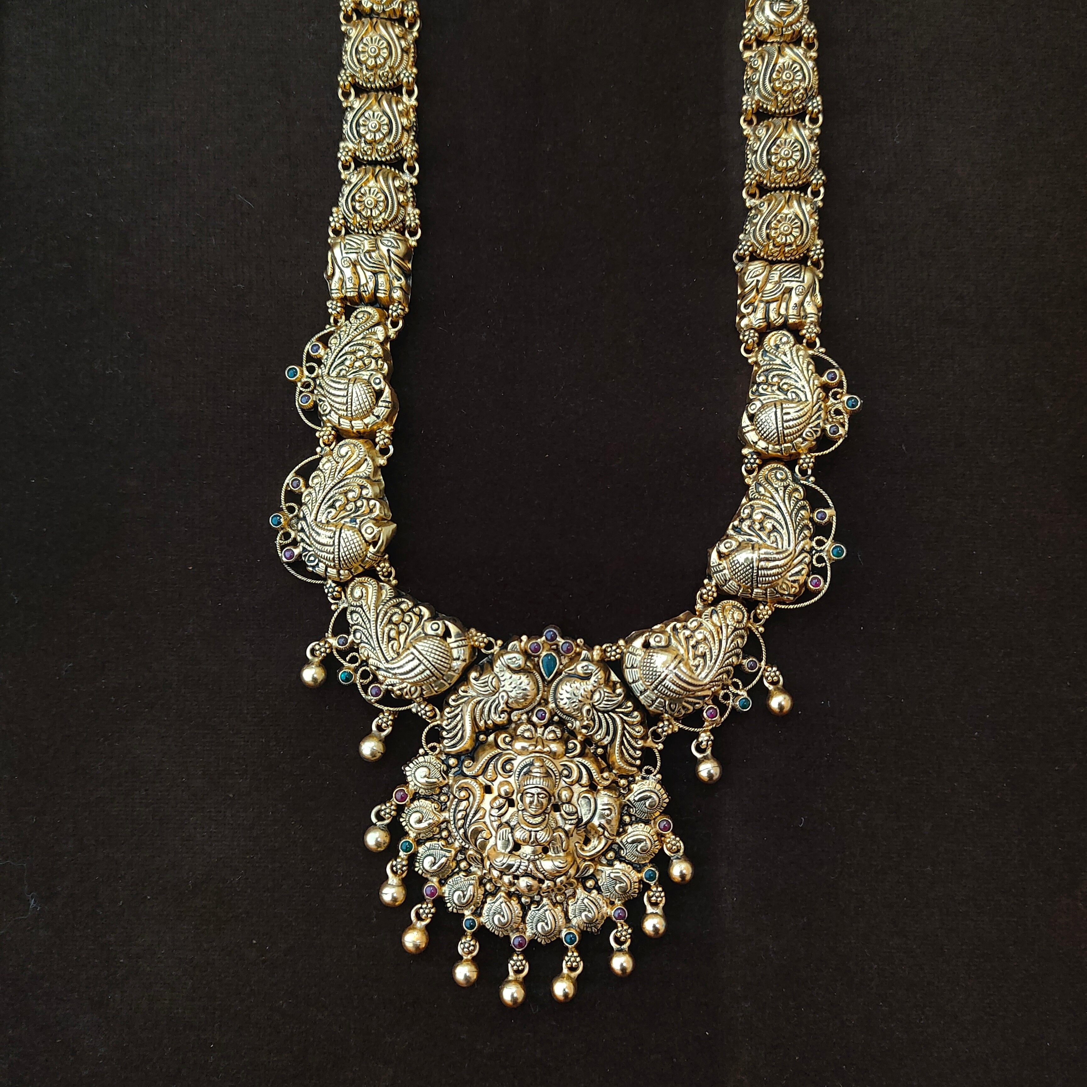 925 Silver Gold Plated Lakshmi Haram-1422