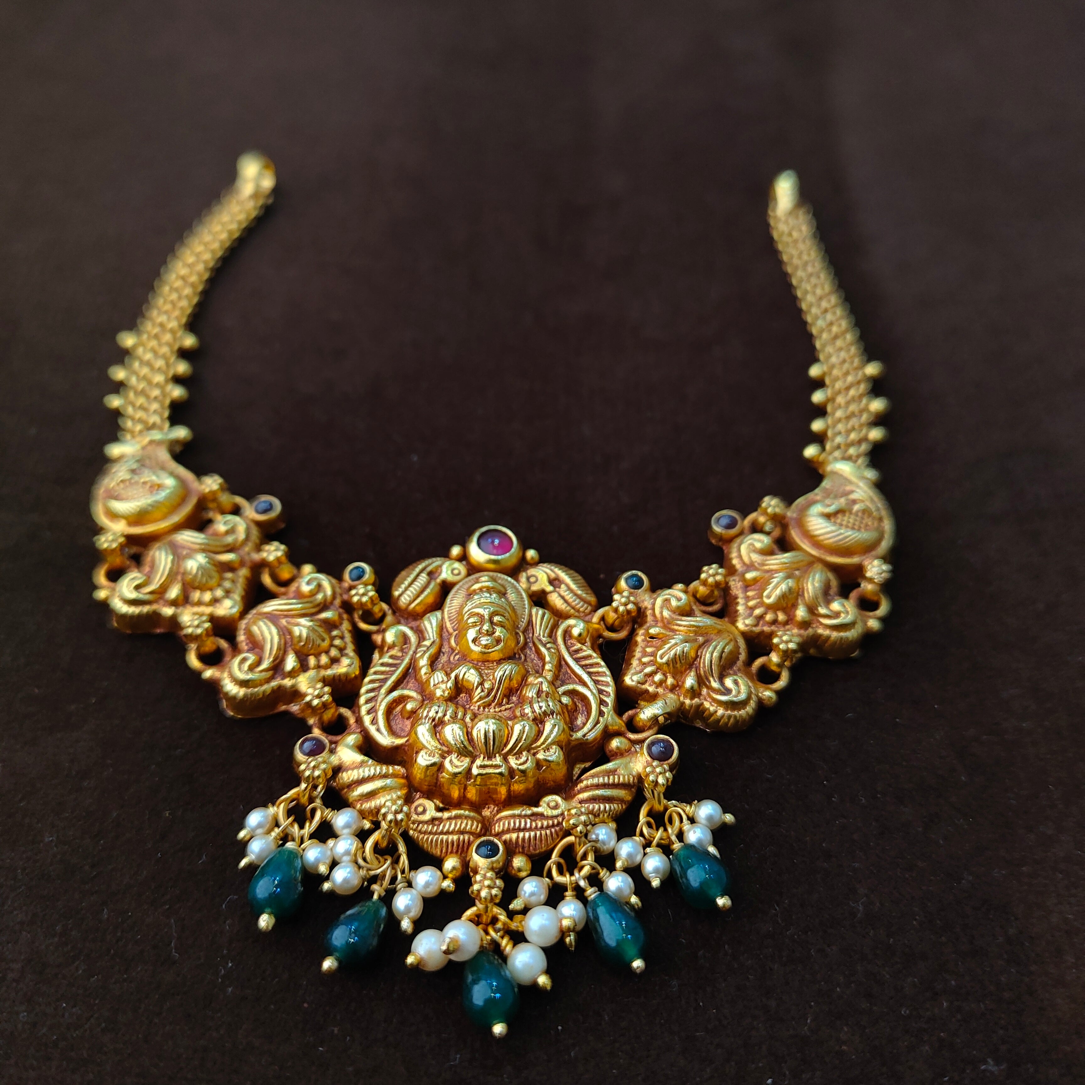 925 Silver Gold Plated Lakshmi Neckpiece -1372
