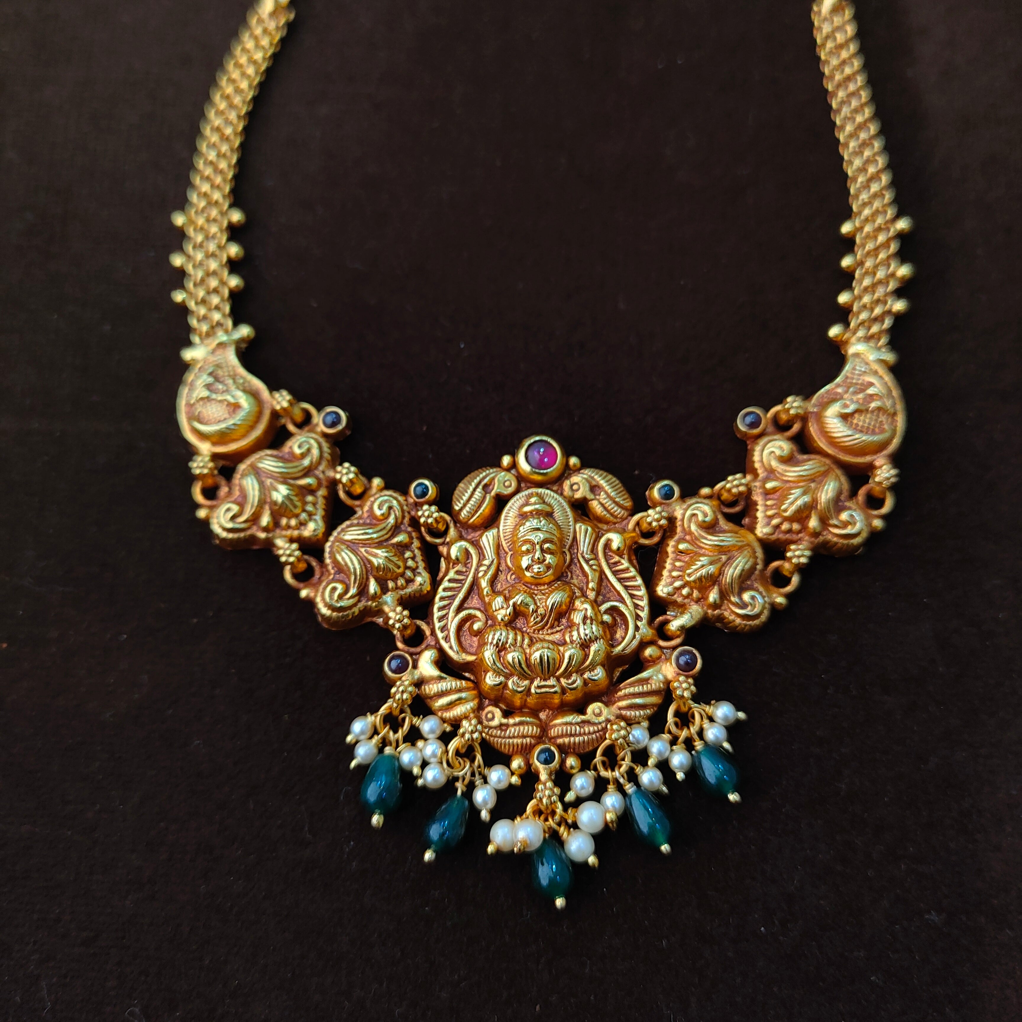 925 Silver Gold Plated Lakshmi Neckpiece -1372