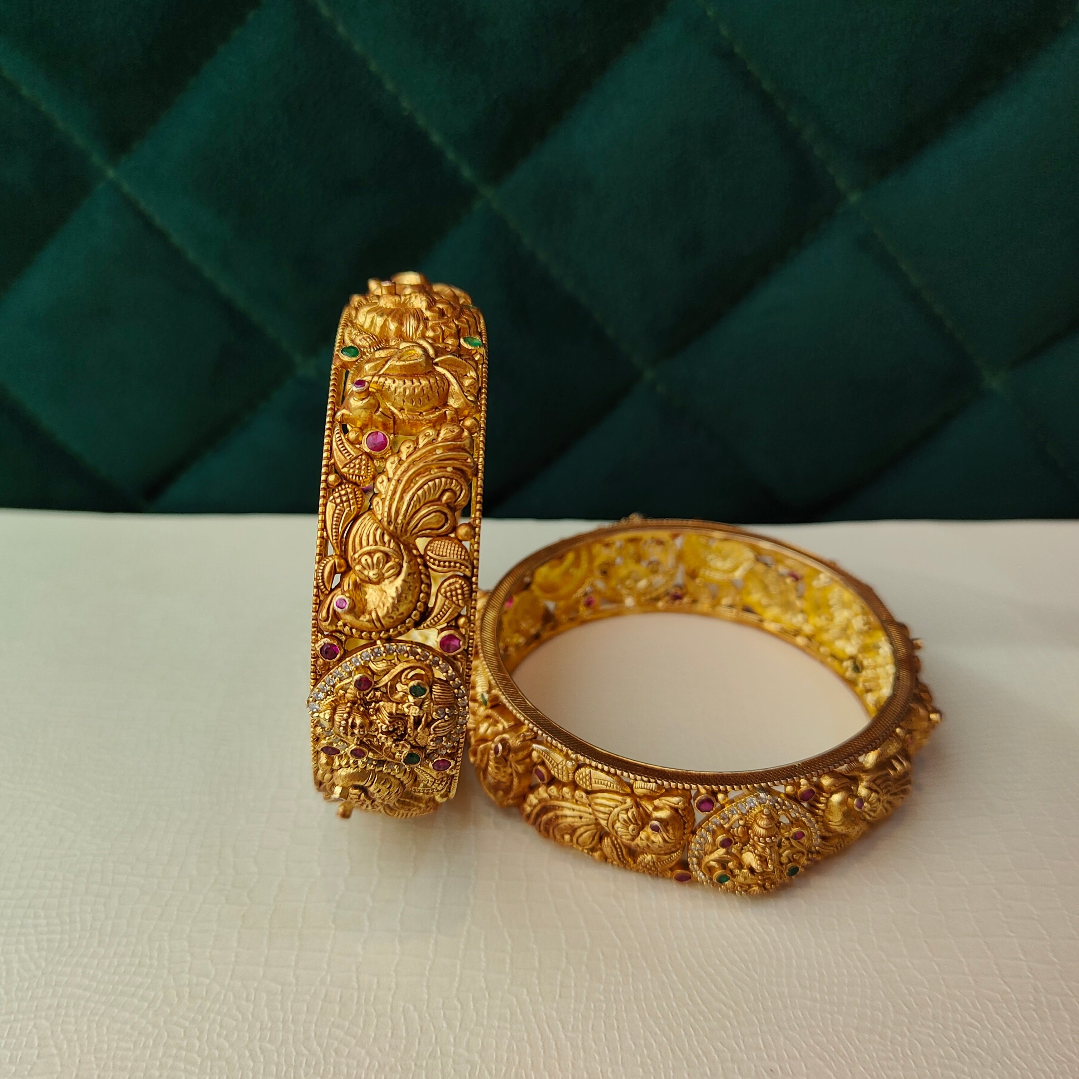 925 Silver Lakshmi with Peacock Bangle-1373 - size 2.5