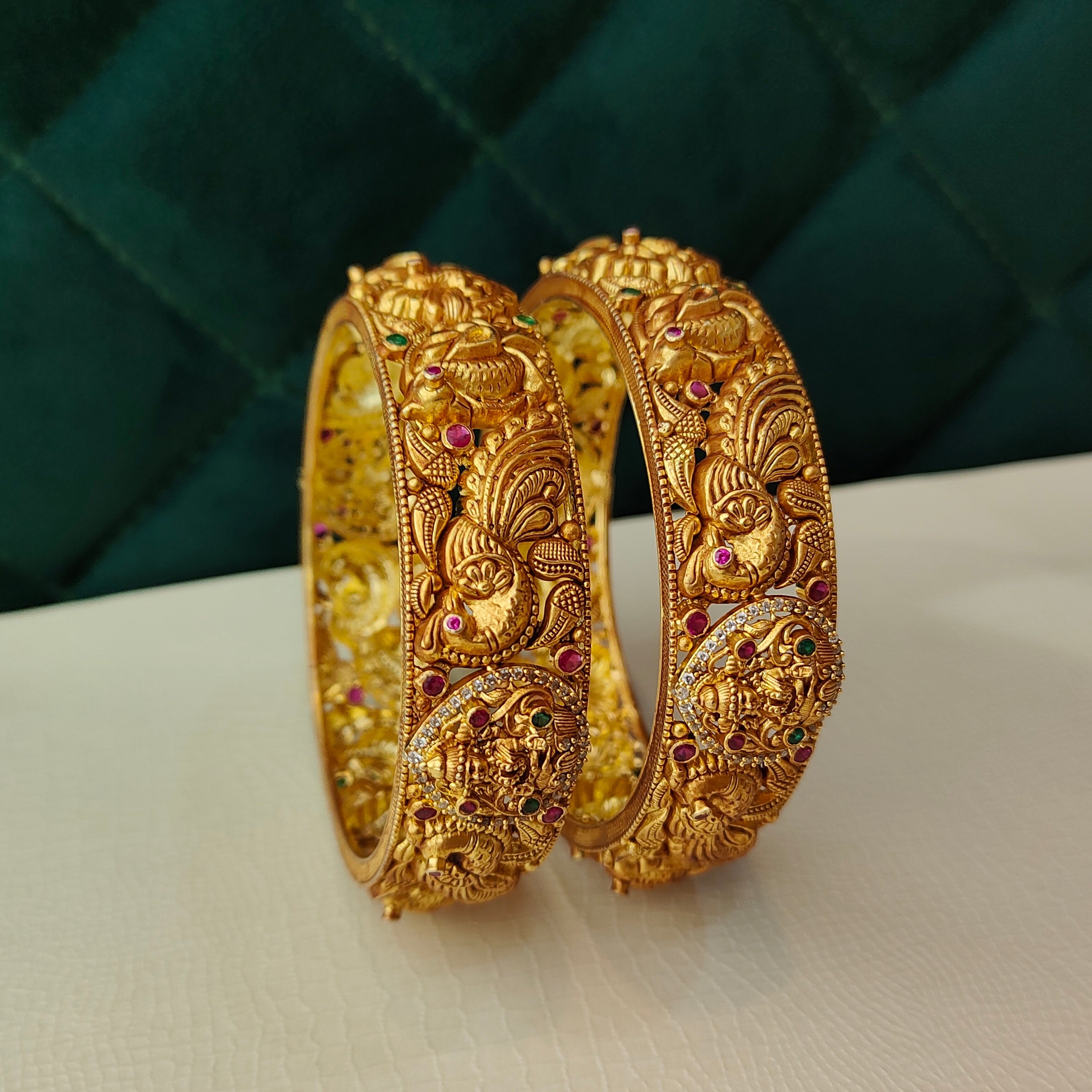 925 Silver Lakshmi with Peacock Bangle-1373 - size 2.5