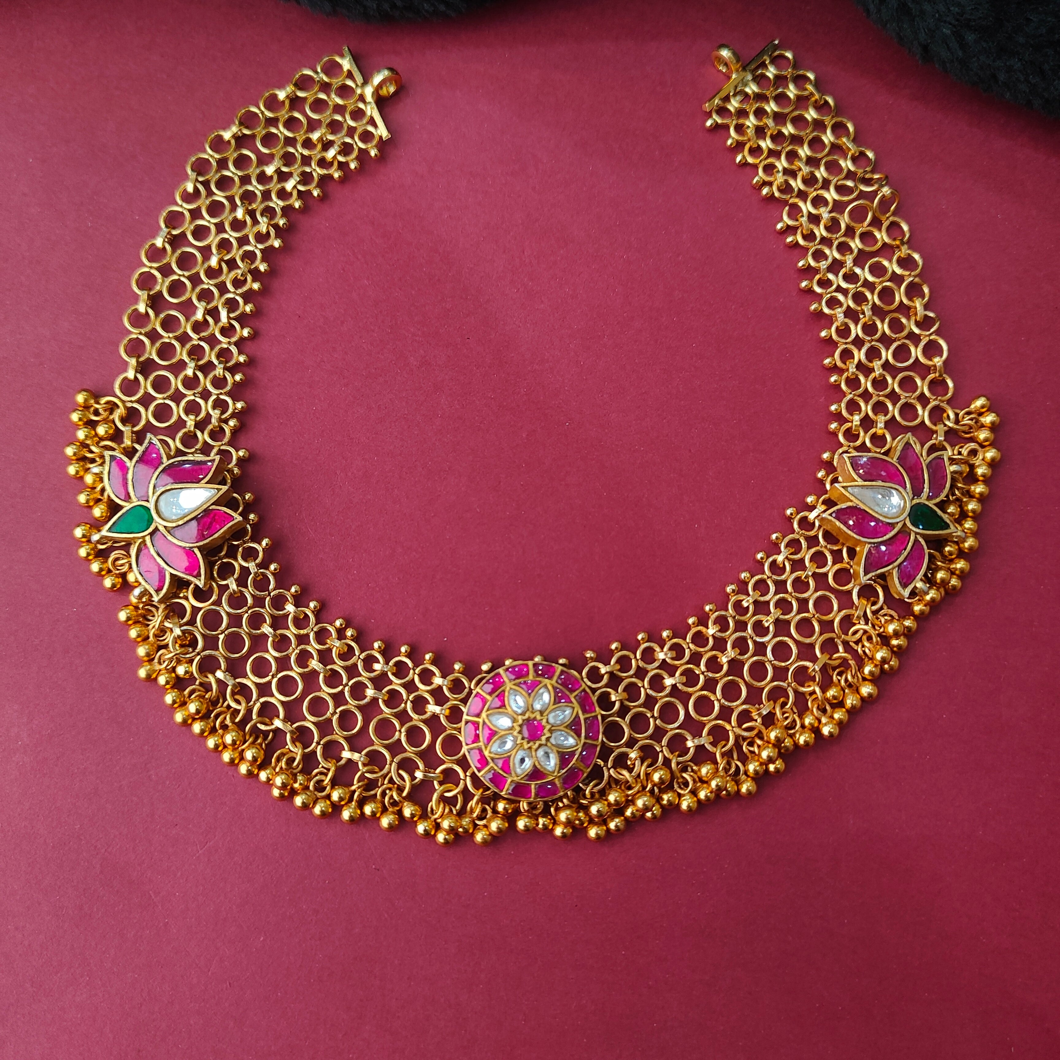 925 Silver Gold Plated Lotus Mesh Necklace -0042