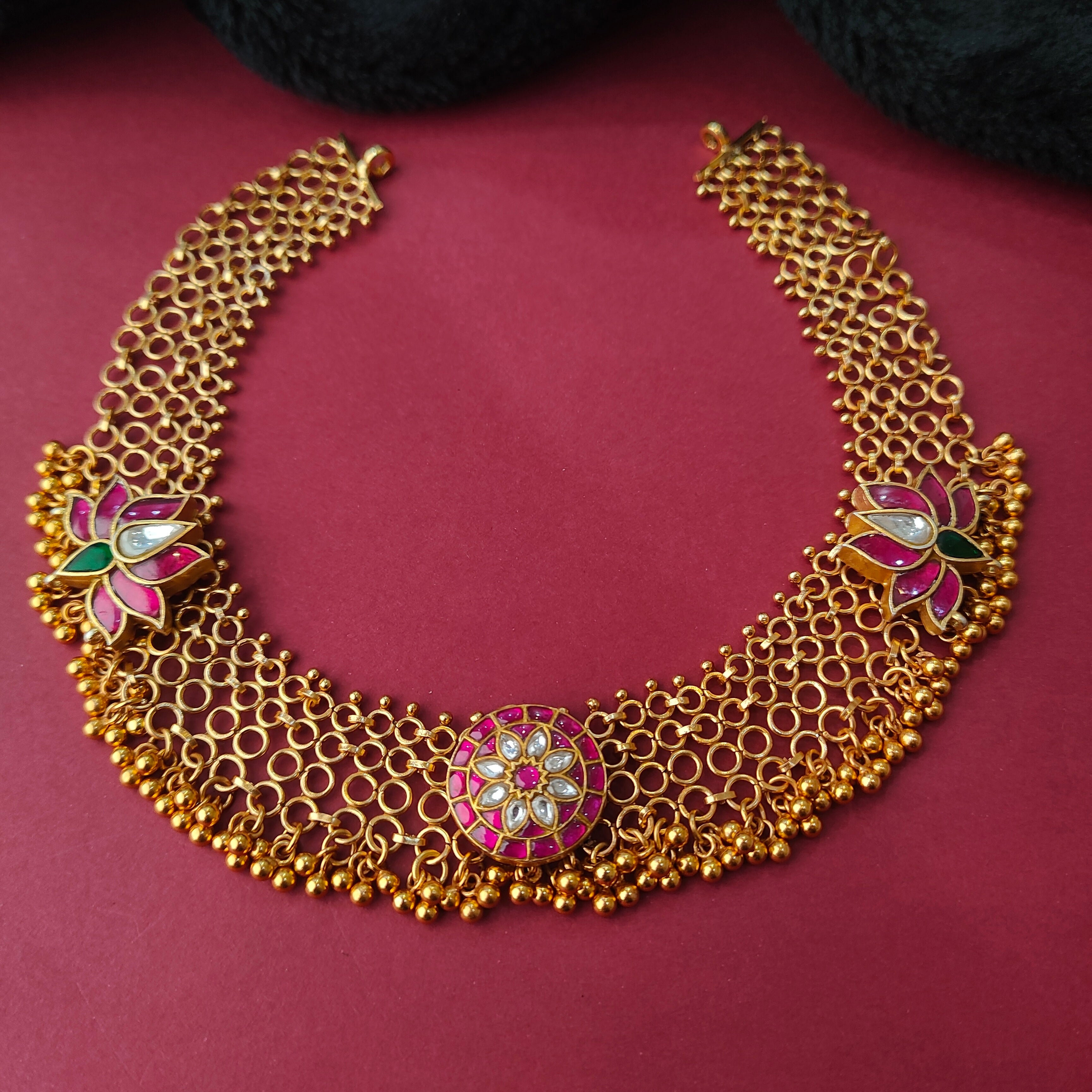 925 Silver Gold Plated Lotus Mesh Necklace -0042