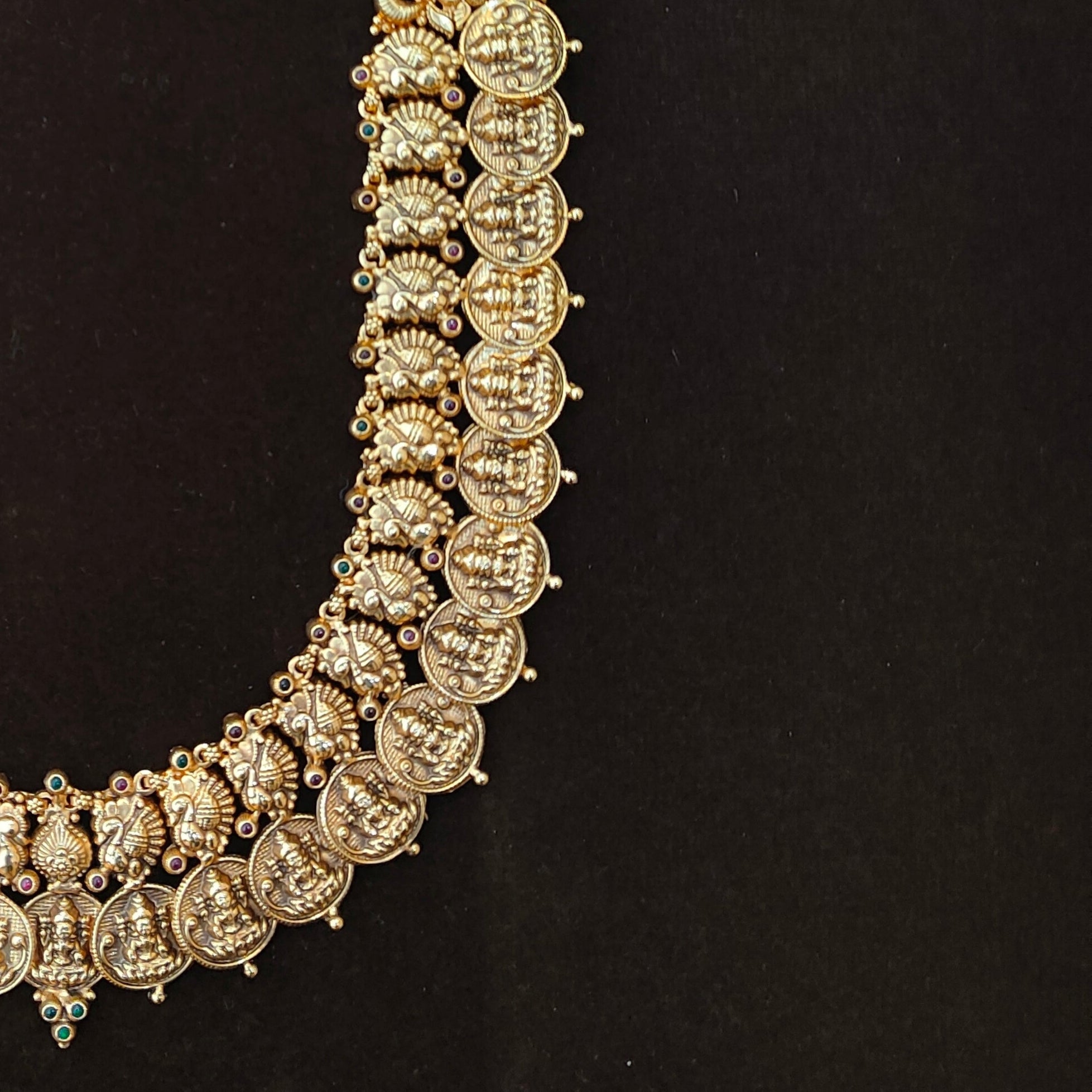 925 Silver Gold Plated Nakshi Coin Haram-1397