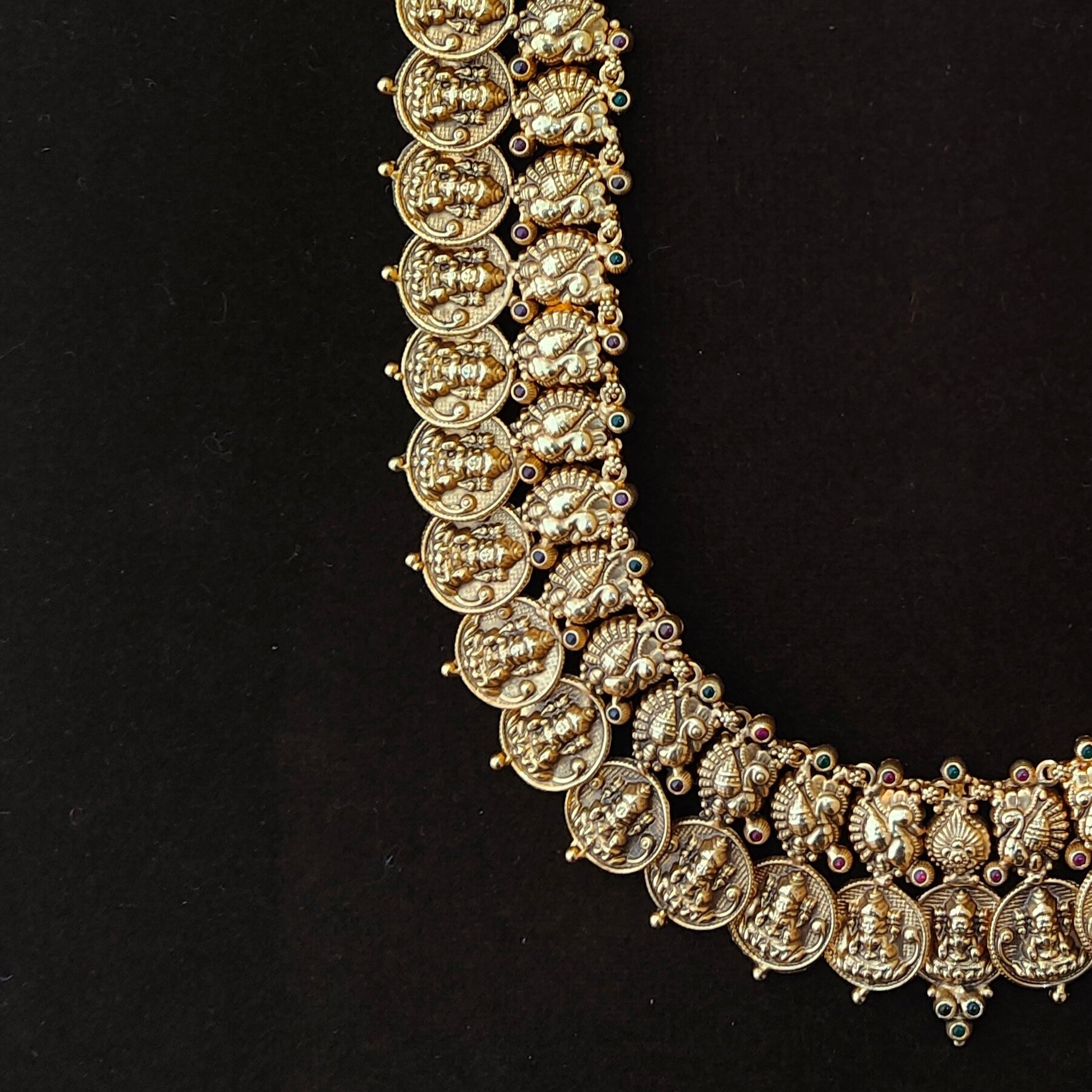 925 Silver Gold Plated Nakshi Coin Haram-1397