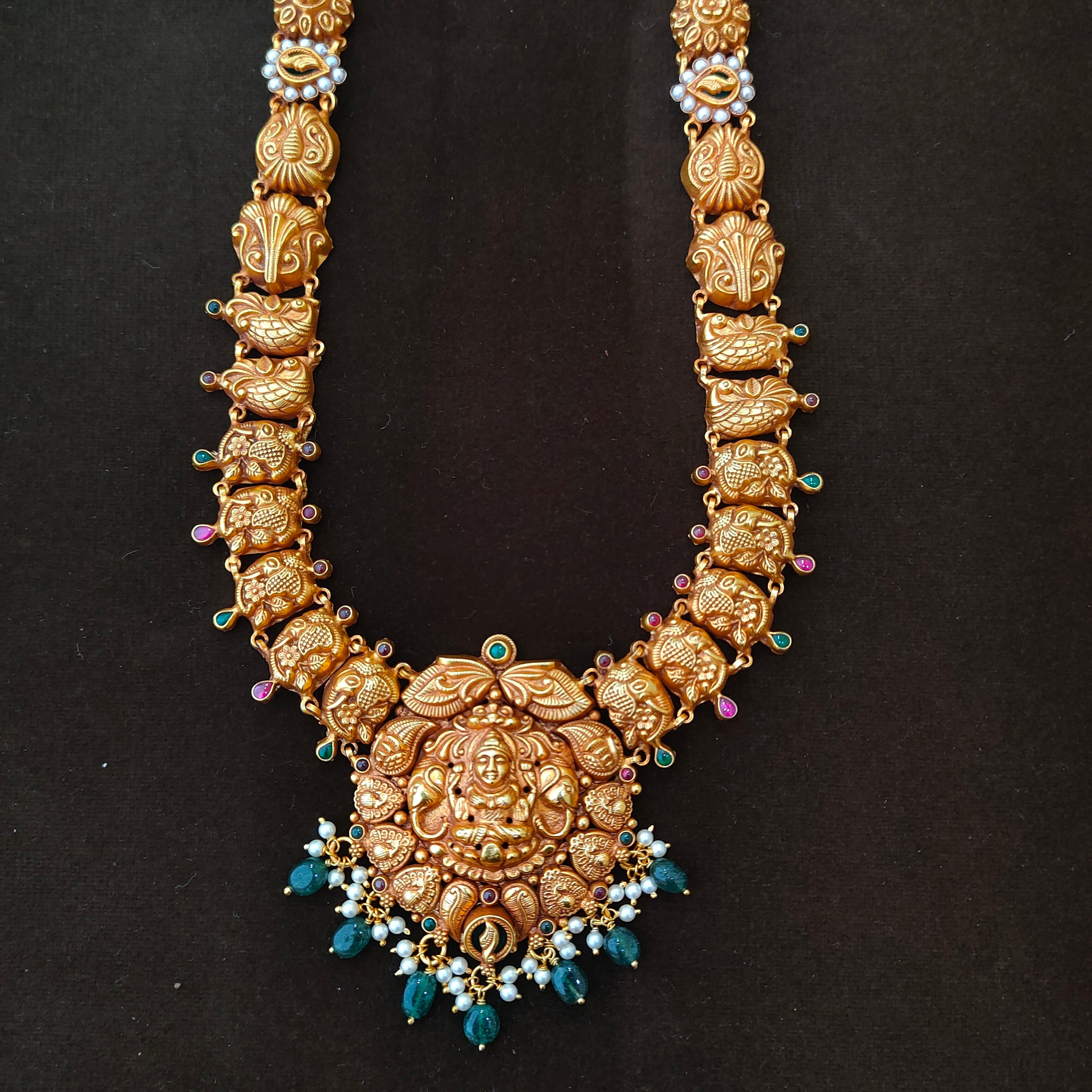 925 Silver Gold Plated Nakshi Haram-1388