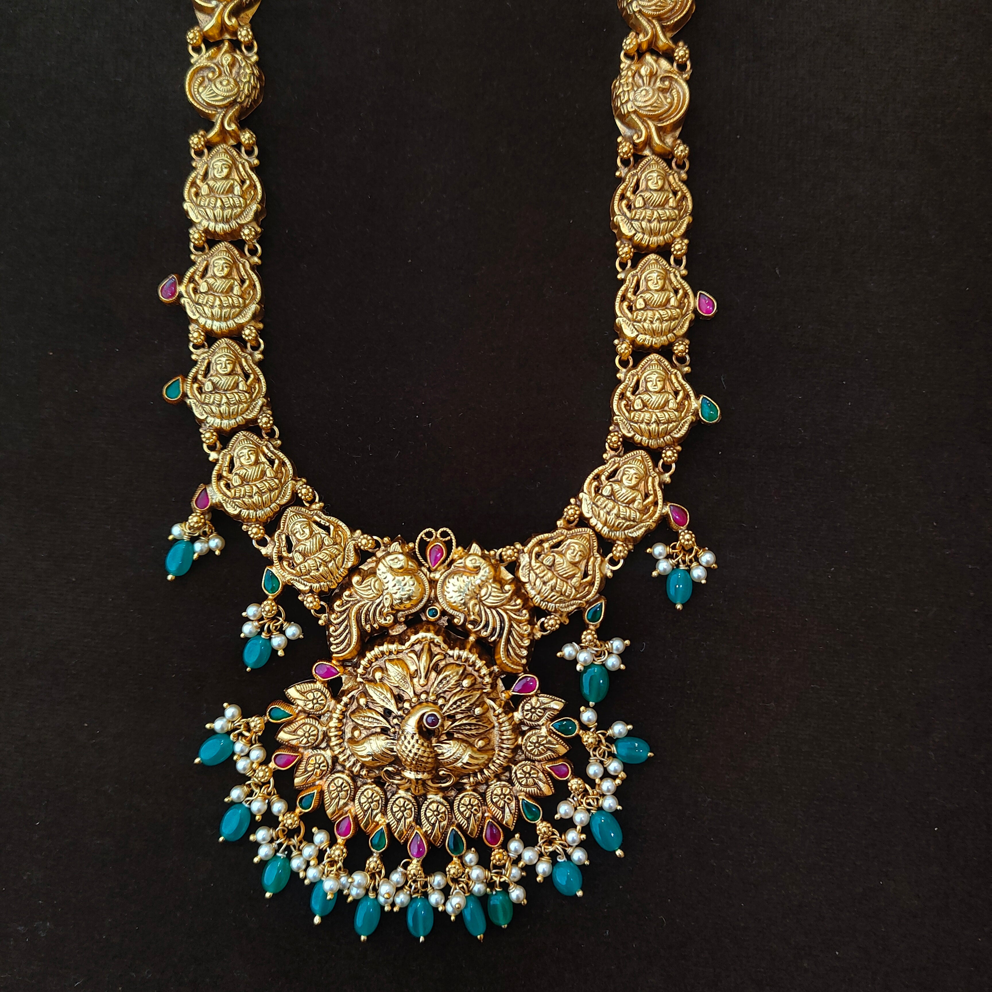 925 Silver Gold Plated Nakshi Haram-1383