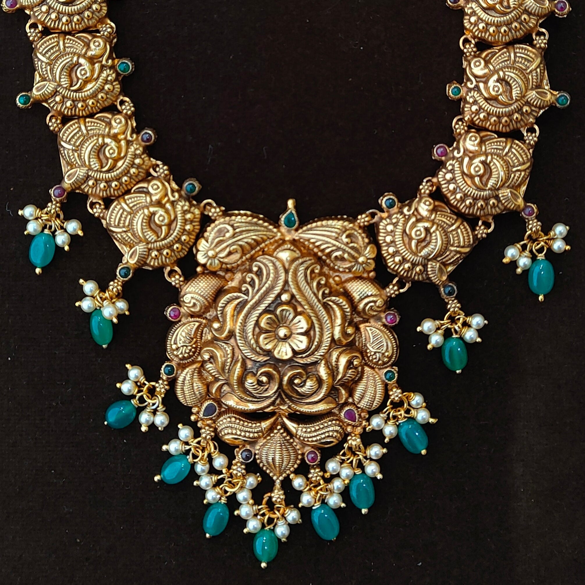 925 Silver Gold Plated Nakshi Haram-1893