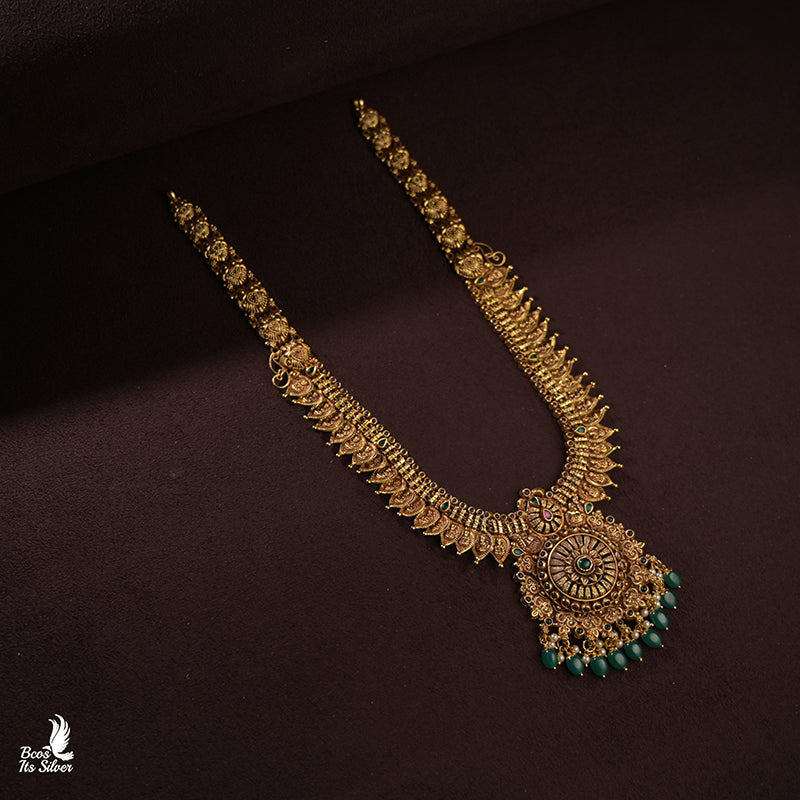 925 Silver gold plated Nakshi Leaf Haram -0192