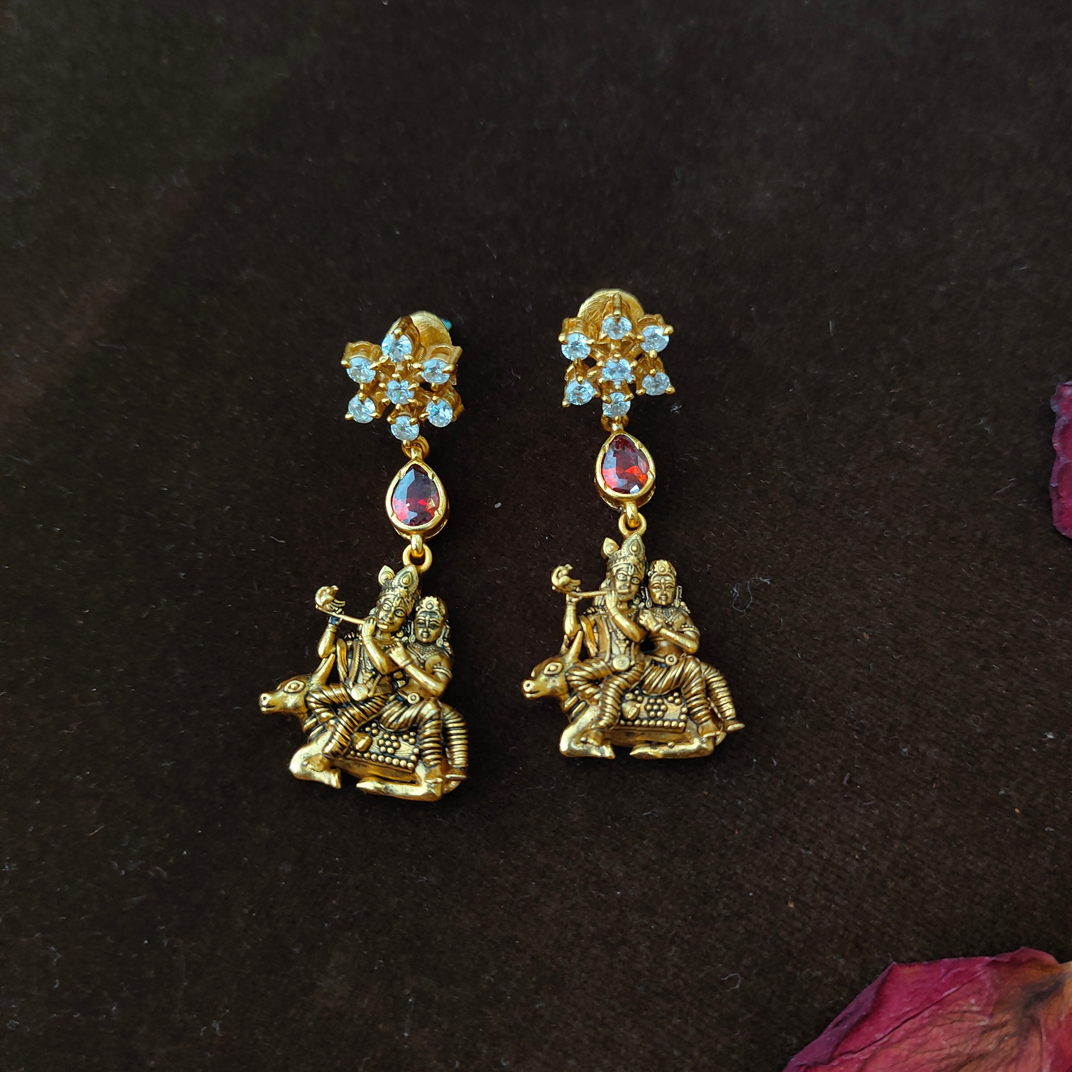 925 Silver Krishna Radha Navaratna Necklace set- 1462