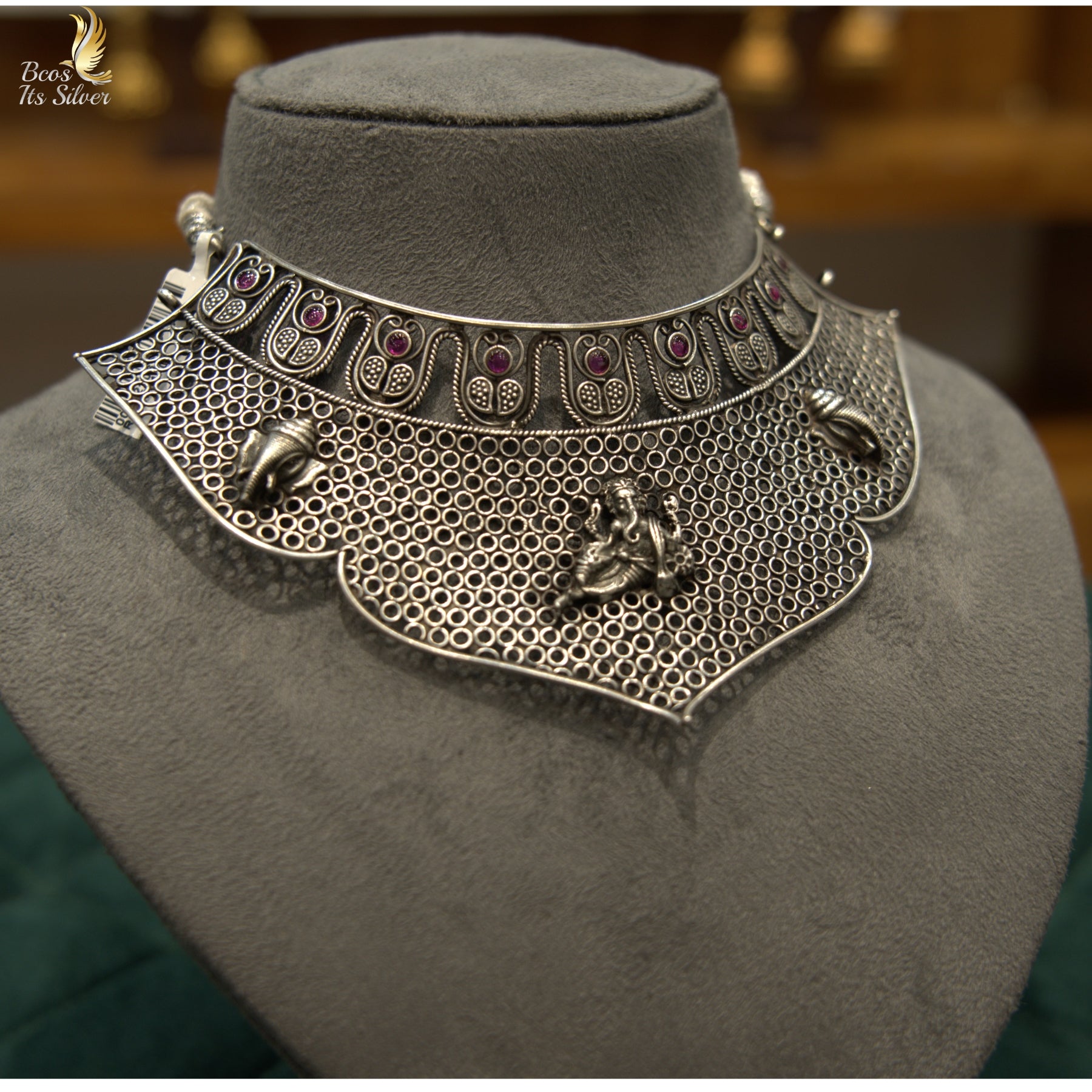 OXIDIZED GANESHA CHOKER WITH EARRING - 4700