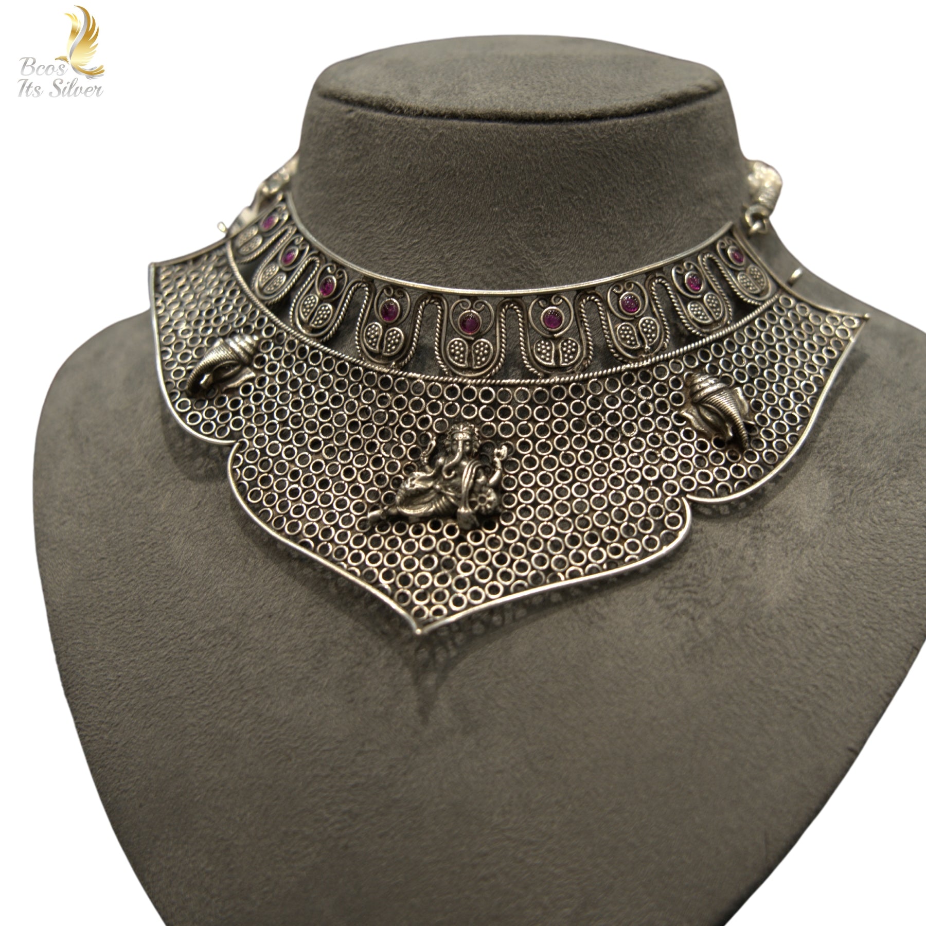 OXIDIZED GANESHA CHOKER WITH EARRING - 4700